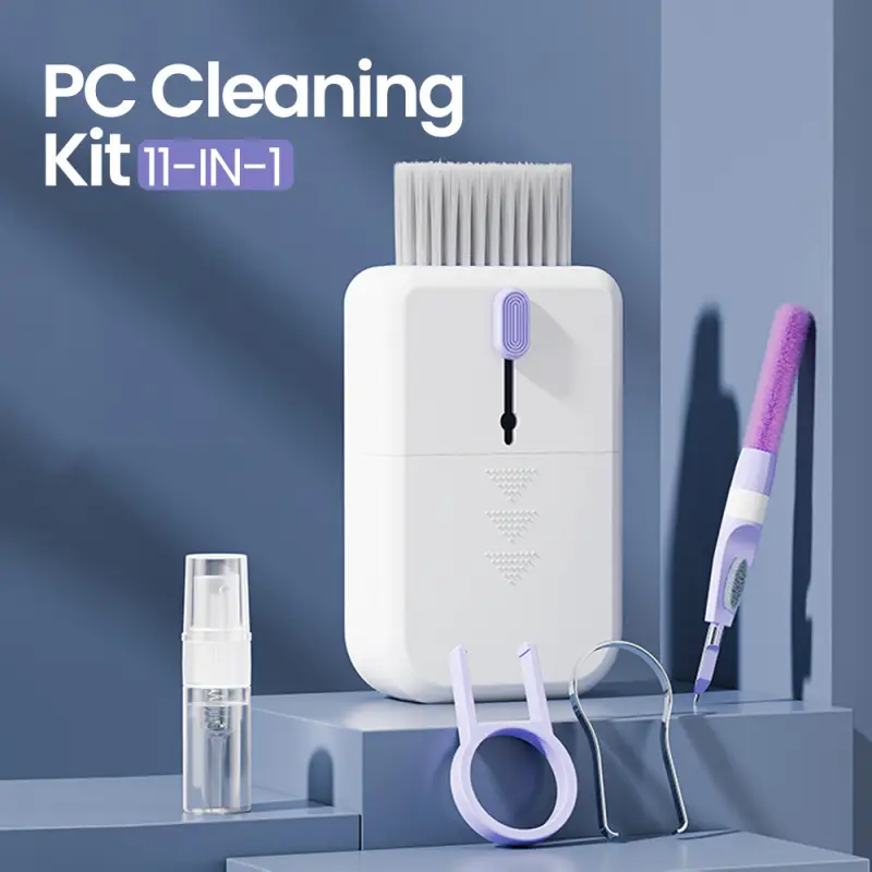 11 in 1 Electronic Cleaning Kit, Keyboard Cleaner Tool Set with Screen Brush and Earbuds Cleaning Tools, Portable Tech Cleaning Kit with Storage Box for Laptop Phone and Desk Setup