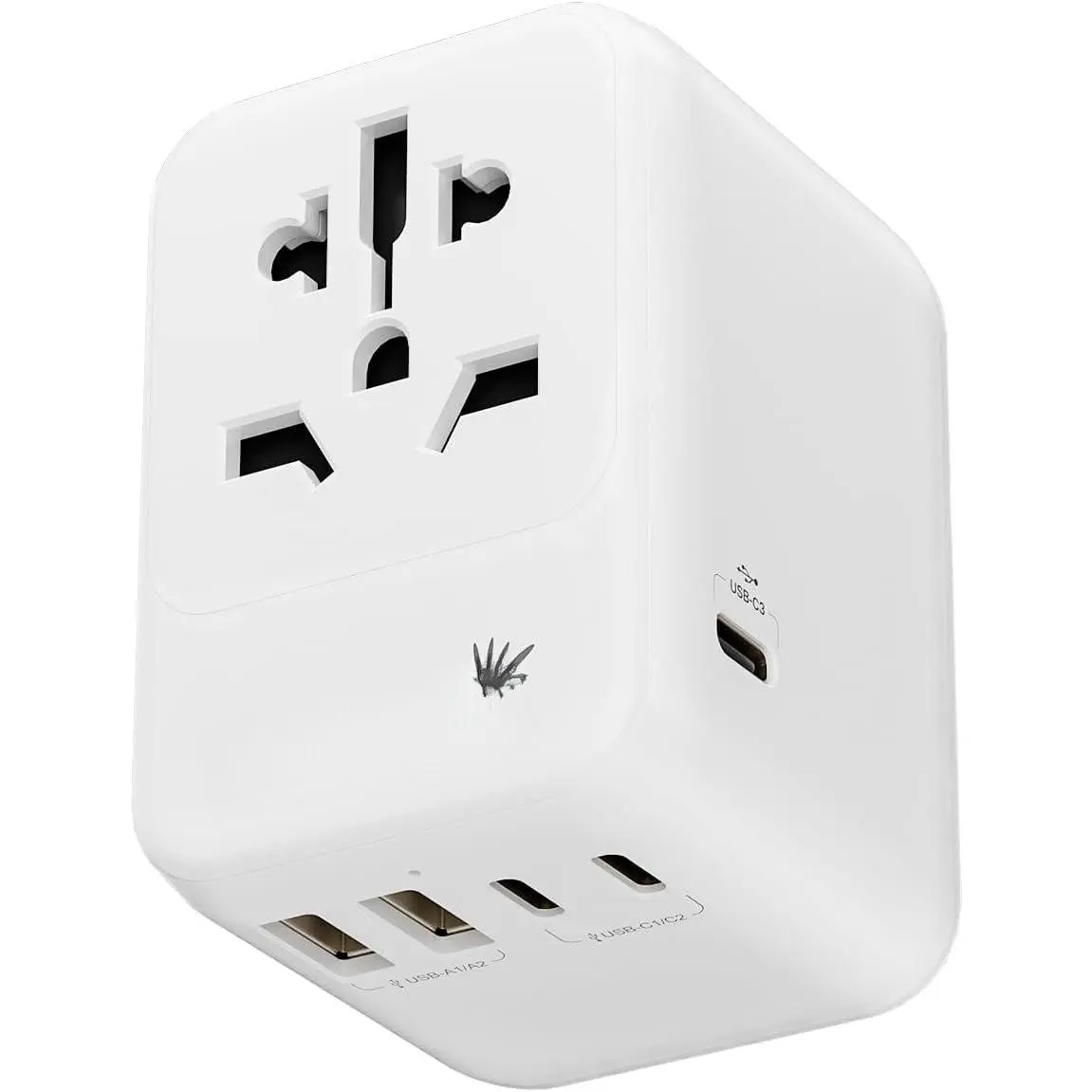 28W Max Travel Power Adapter with 5 USB Ports - Multi-Device Charge Single Unit, UK/AUS/EU Plugs, Overload Guard for Worldwide Use (White), Compact Cube