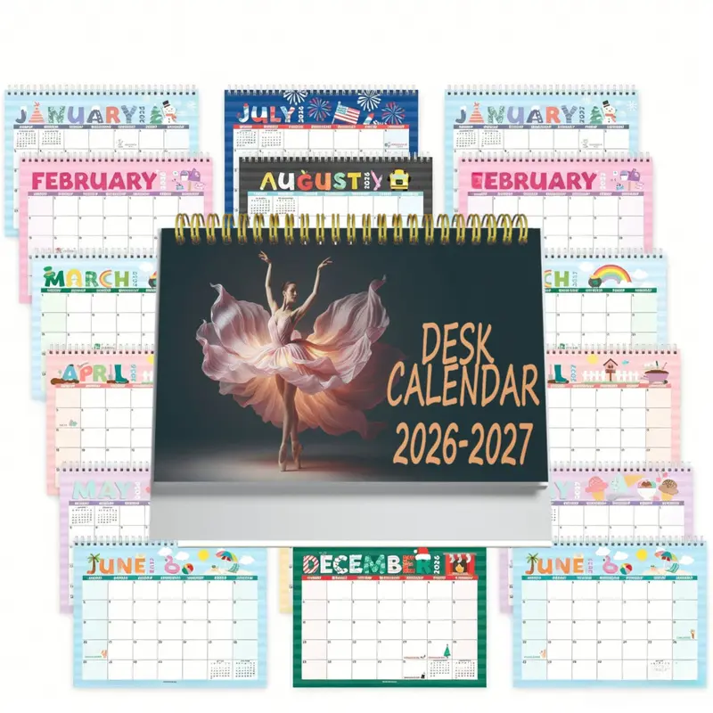 2026-2027 calendar (18 months), two months per page, comes with 25 planning sheets, designed for both wall hanging and desktop use, perfect for work and study