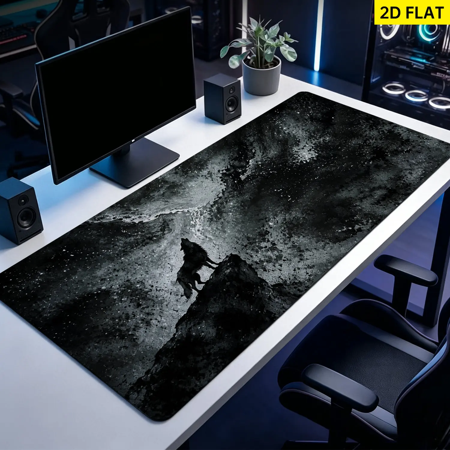 Extra Large howling wolf starry sky Mouse Pad,Non Slip Rubber Pad,Desktop Decoration Drotection Pad,Washable,Lock Edge Multi Size,Premium Multipurpose Mousepad For Office,Home,Gift for Family and Friends
