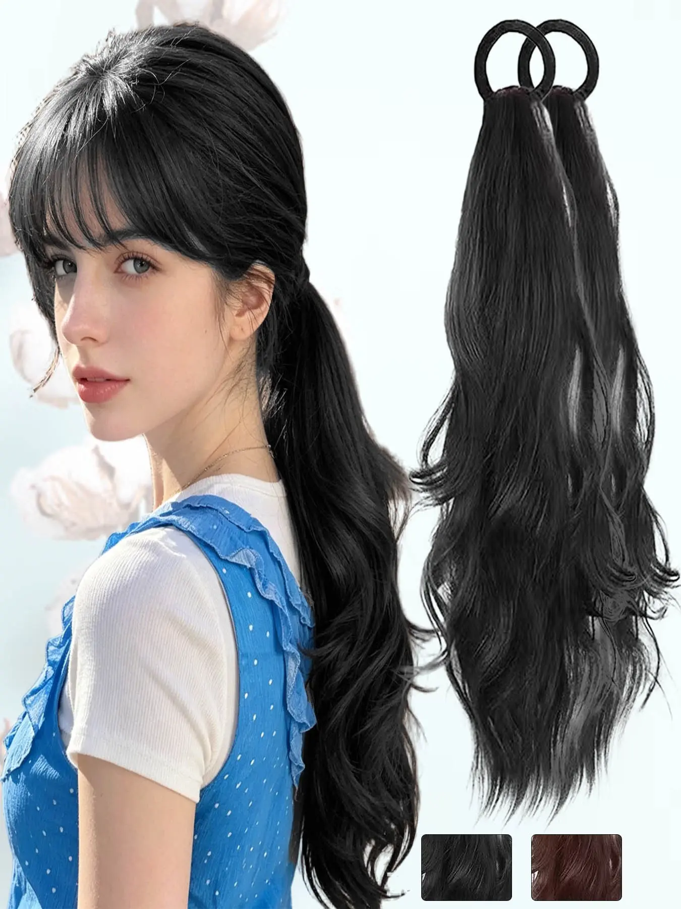 KAIRIYA 18" Elastic Ponytail Scrunchie Hairpiece, Synthetic Hairpieces: Wavy Curly Fluffy Low Bun Design, Secure Clip-In Braid Extension, Lightweight Natural Synthetic Hair for Women Daily Chic & Quick Comfort Styling