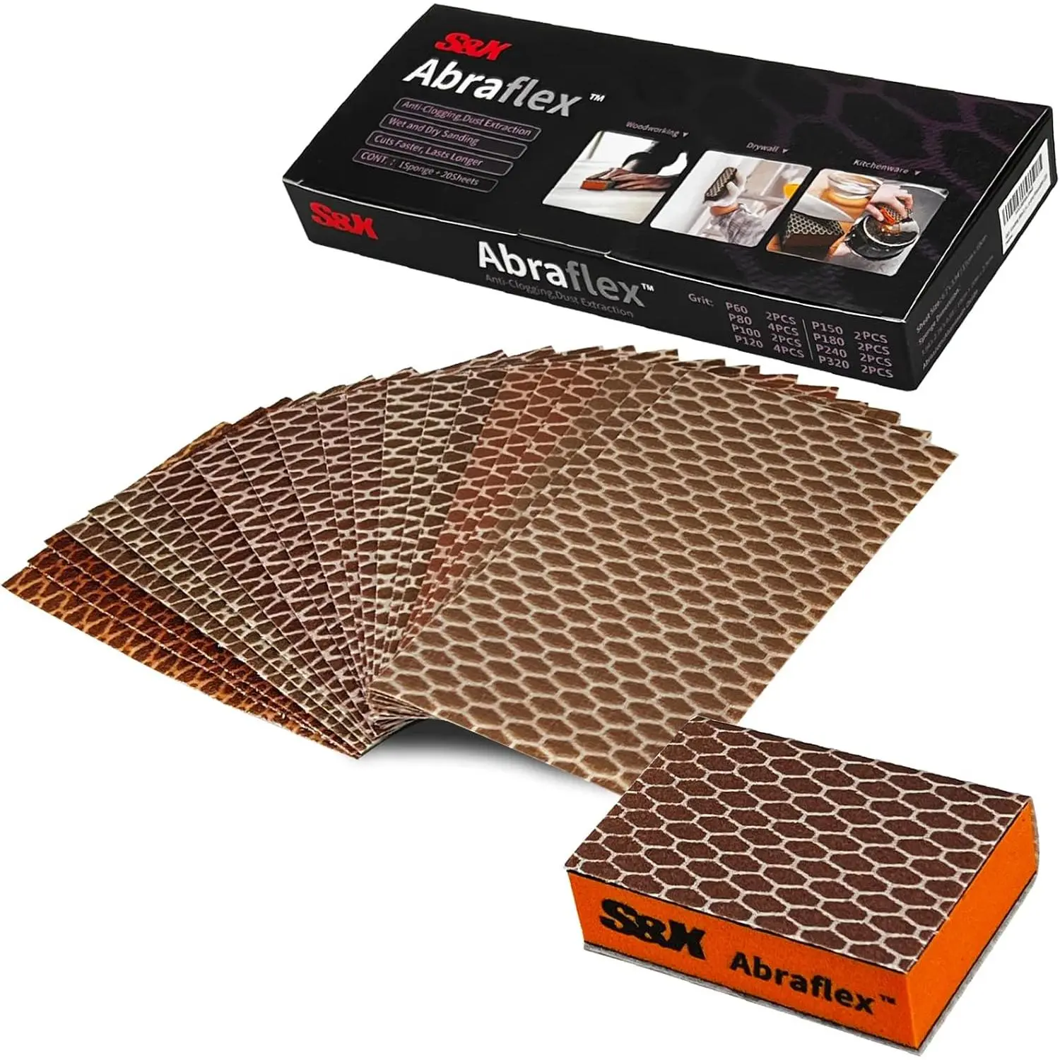 Sanding Sponge Set 20-Pack of Hook and Loop Sandpaper Interchangeable 8  Grits - Wet and Dry, Anti-Clogging, Durable (20)