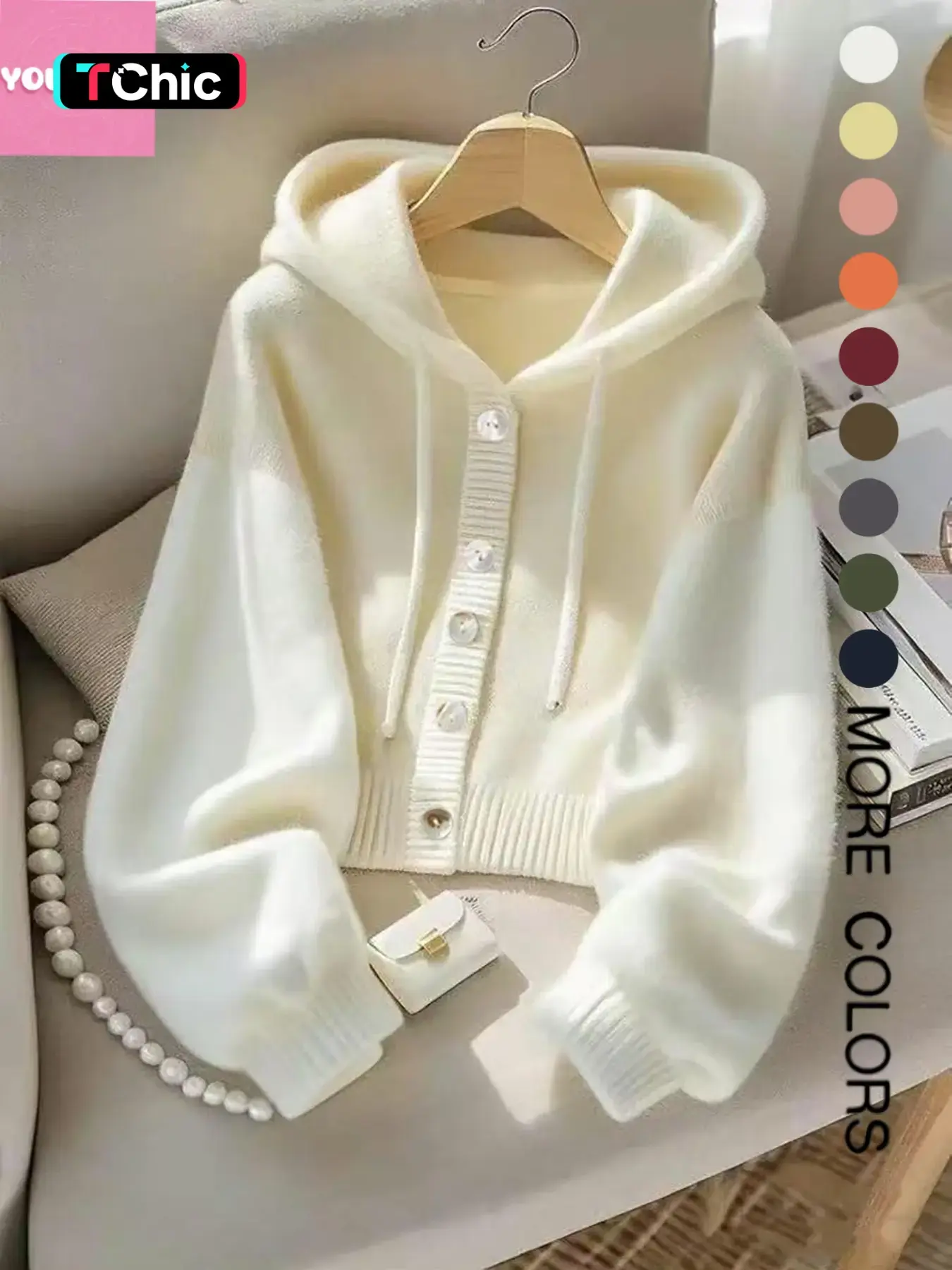Autumn Winter New Soft Comfortable Hooded Sweatshirt Jacket, Lazy Style Unique Design Casual Fashion Knit Cardigan, Elegant Long Sleeve Top