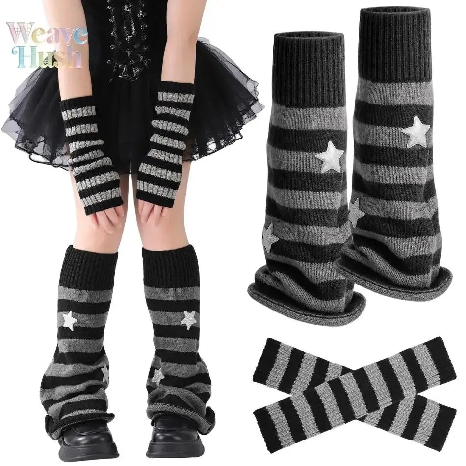 Y2K Leg Warmers & Star Arm Warmers for Women, Retro Streetwear Accessories, Stretchy Knit Leg Covers & Arm Sleeves, Y2K Aesthetic for Dance, Parties, Festivals & Everyday Outfits