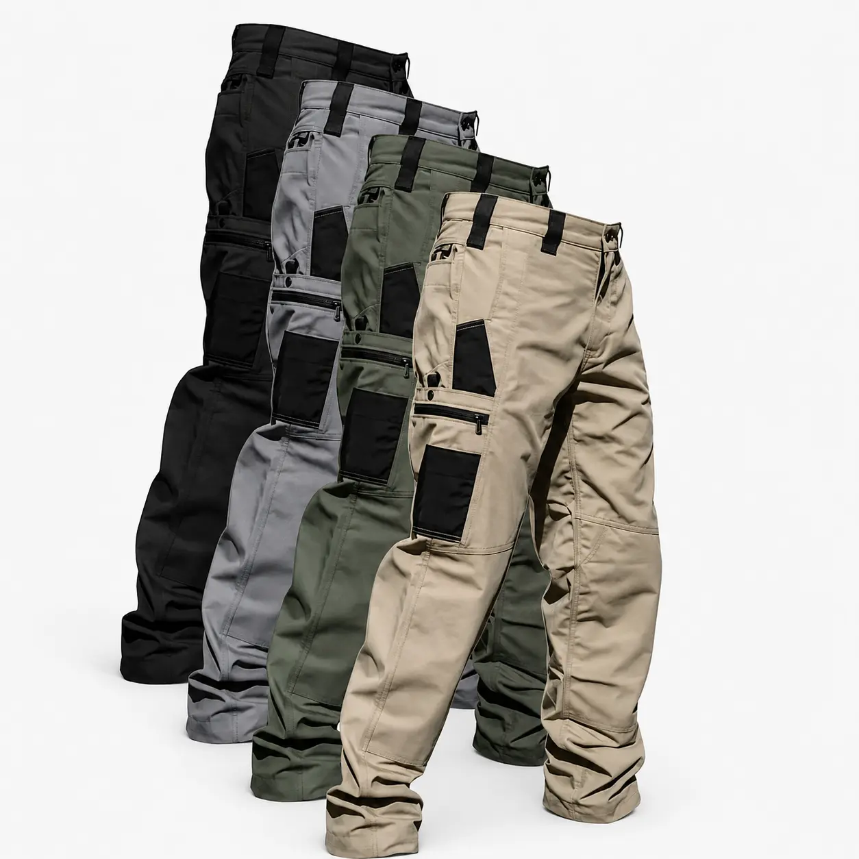 Men's Multi-Pocket Tactical Cargo Pants - Menswear Plain Clothes, Woven Heavy-Duty Wear-Resistant Fabric, Outdoor Hiking Construction Work Overalls for Spring Summer Autumn Daily Use, Military Style, Polyester