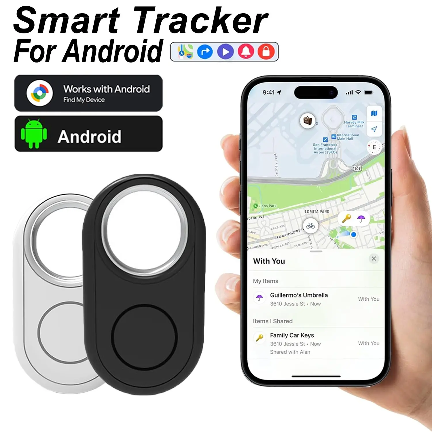 Long Strip Air Tracker Tag – Android Only Smart Tag Work with Google‘s Find Hub App, Lightweight Bluetooth Tracker for Keys Wallets Luggage Bags, Replaceable Battery,