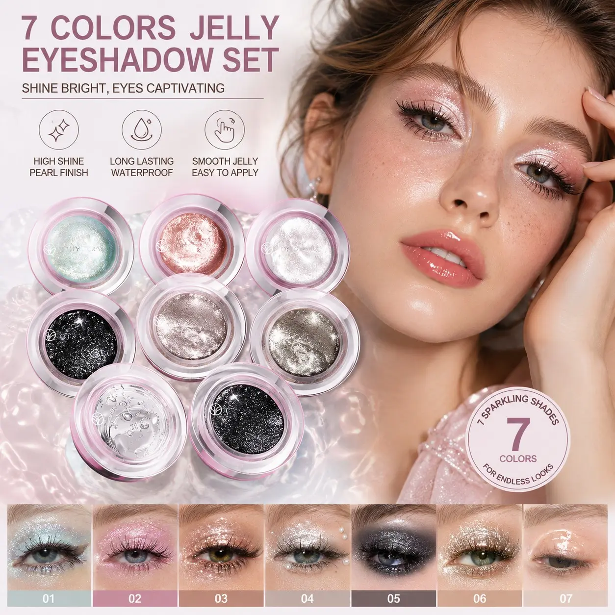 YOUNG VISION 7-color mashed potato highlighter, fine shimmer pearl jelly eyeshadow, glitter eyeshadows, hydrating, smooth, waterproof and long-lasting, perfect for everyday, gatherings, and party makeup