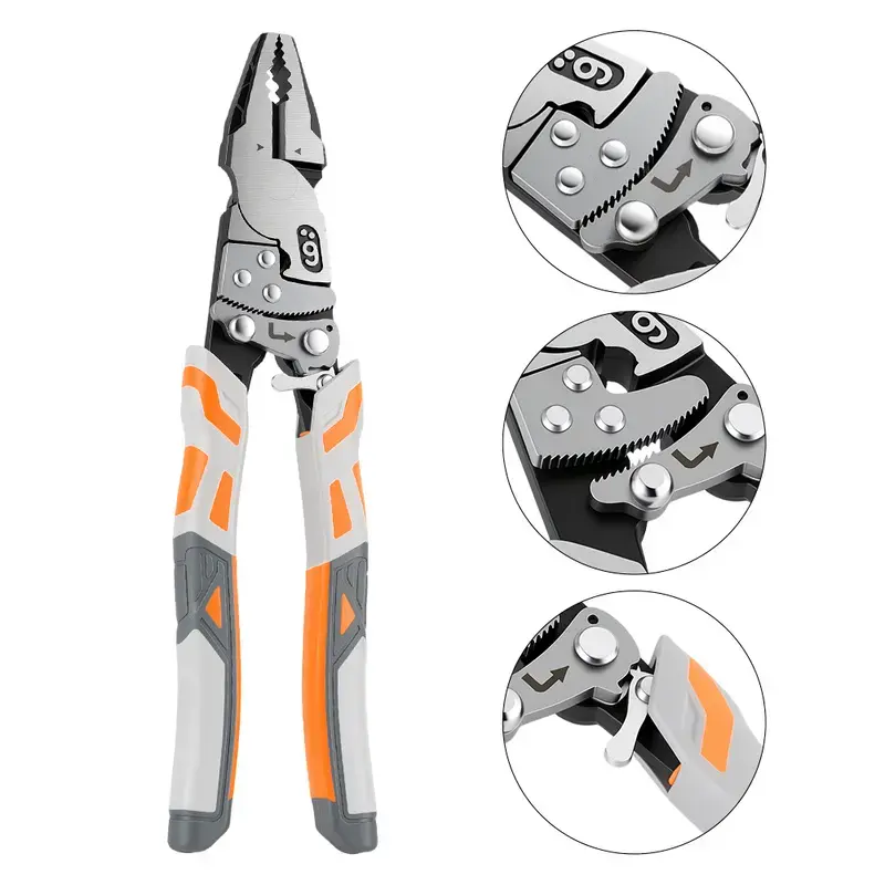 55‑Steel Self‑Locking Anti‑Skid Ratchet Pliers, Heavy‑Duty Wire Cutters & Holding Tool, Hands‑Free Grip DIY Hardware for Automotive, Plumbing Projects, Durable Pliers & Pincers, **Red or Orange Handles Shipped Randomly**