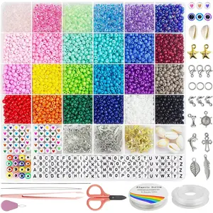 4mm Glass Seed Beads for Jewelry Bracelet Making Kit, Small Beads Friendship Bracelet Kit, Tiny Waist Beads with Letter Beads and Elastic String, DIY Art Craft Girls Gifts