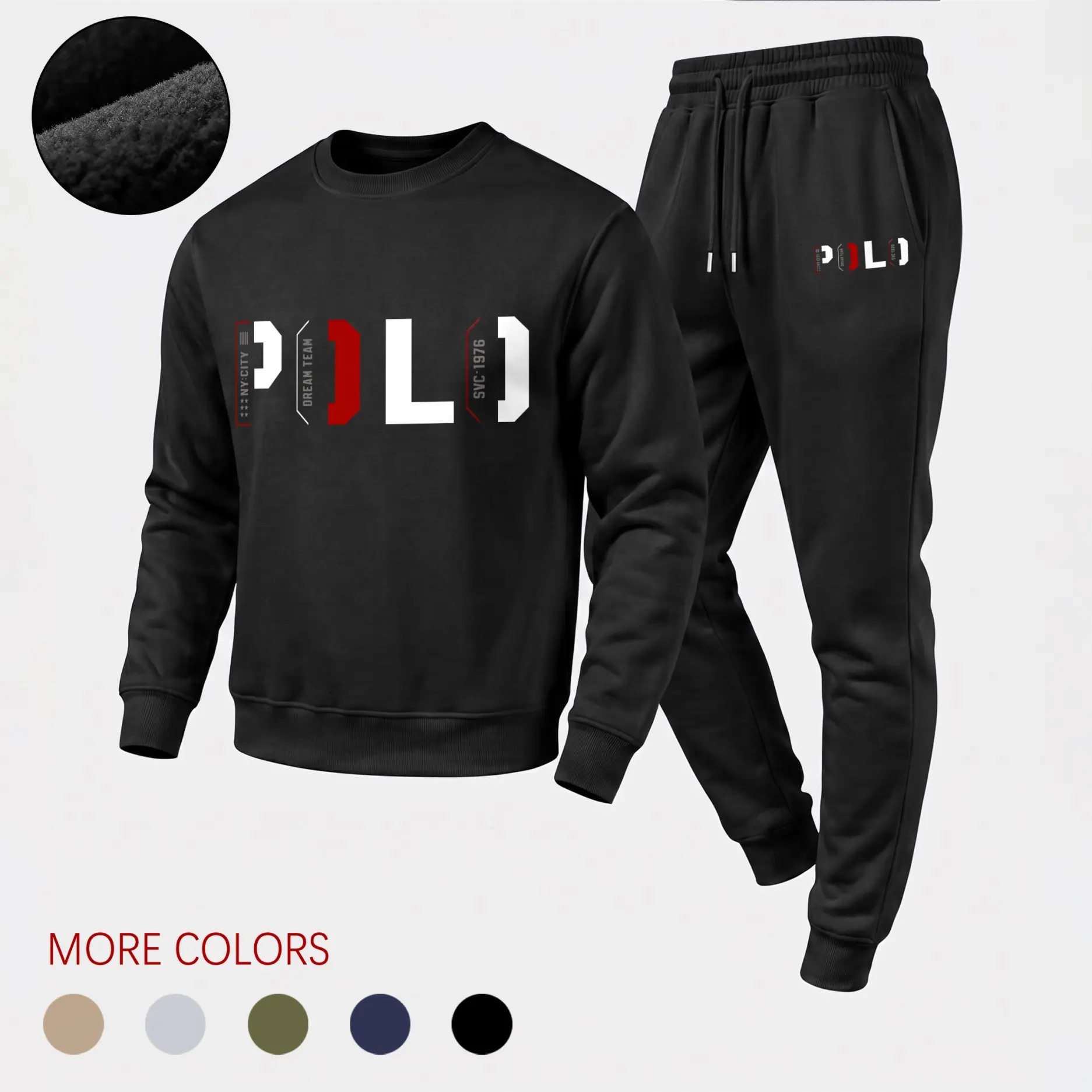 Men's 2-Piece Loose-Fit Polyester Crewneck Sweatshirt & Jogger Set - Breathable Letter Print, Long Sleeve Pullover, Drawstring Pants, Fall Winter Tracksuit for Daily Wear, Lounge, Workout, Machine Wash
