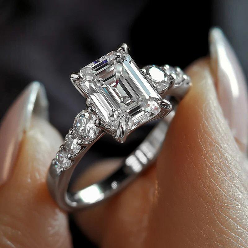 Classic Emerald-Cut 4-Prong Solitaire Ring for Women | TEMU Spring New Arrival Wedding Engagement Jewelry