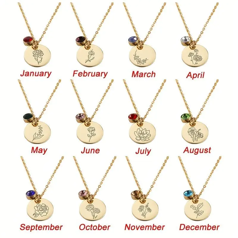 Women's Personalized Birthstone Flower Charm Clavicle Chain Necklace - Hypoallergenic Artificial Gemstone Jewelry with Birth Month Meaning, Dainty Look Personal Gift for Women
