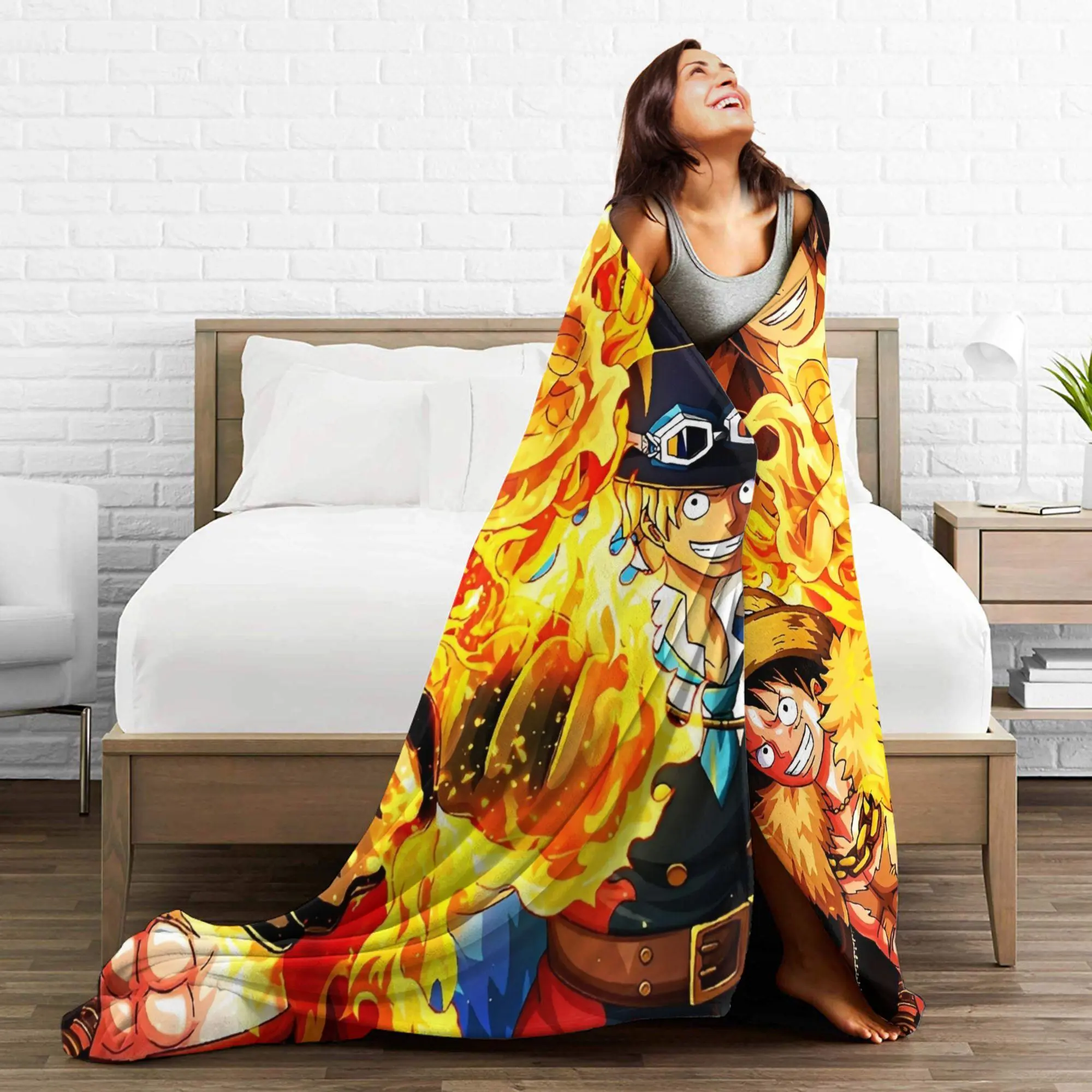 Anime Art Luffy-Zoro-Tony Chopper Flannel Printed Blanket, Fading Resistant Soft Throws Blanket for Living Room Decor & Bed, Holiday Fan Gift, Home & Travel