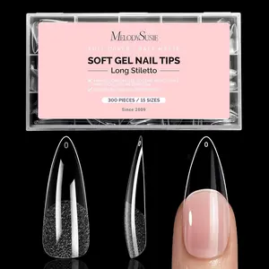 Long Almond Stiletto X Nail Tips - 300Pcs 15 Sizes Clear Acrylic, Half Matte Full Cover Press on Nails for DIY Extension & Salon Use,Pre-Shaped for Long-Lasting Manicure