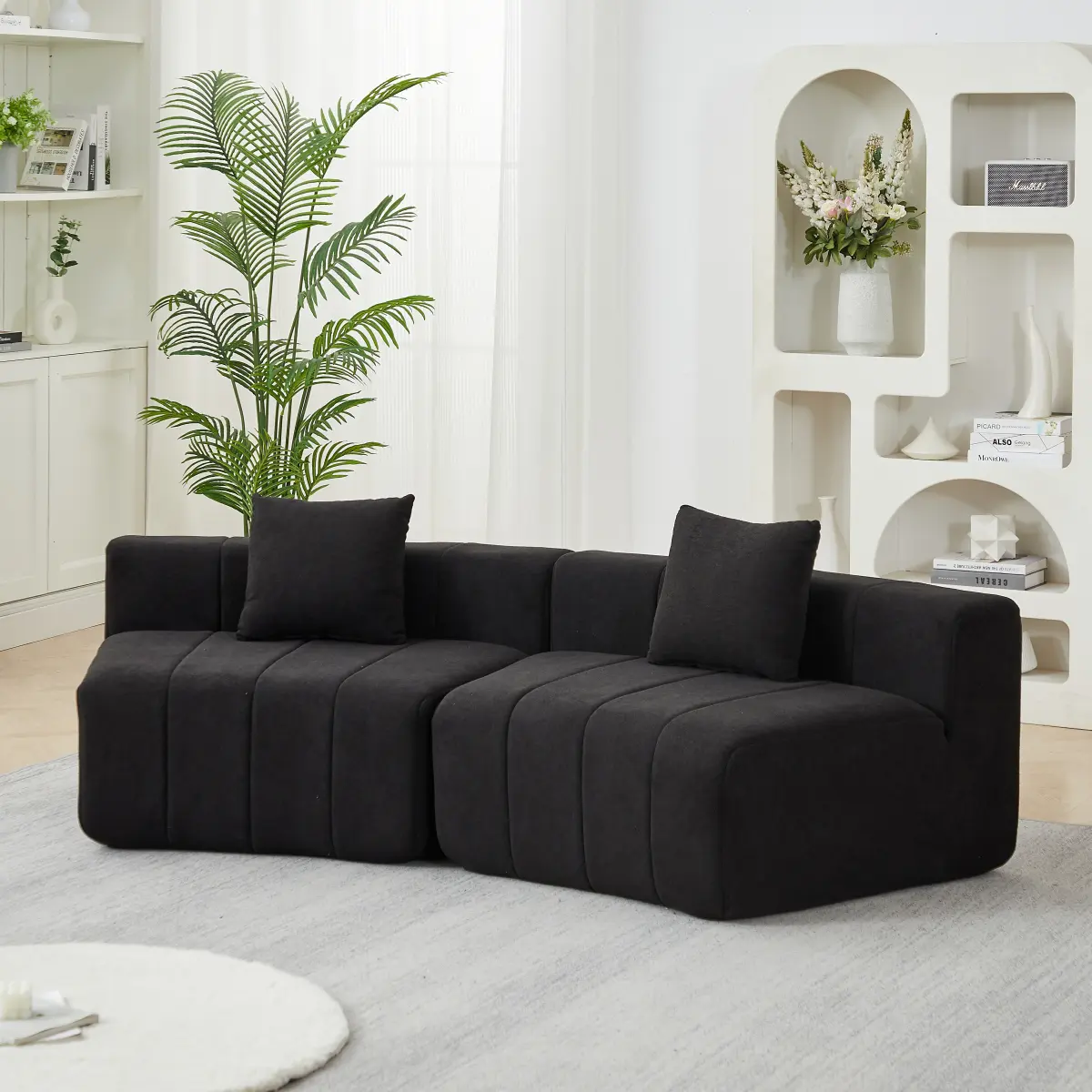 Chenille Curved Symmetrical Modular Semi-Circular Armless Sofa Sectional with 2 Pillows - Modern Pre-Assembled Sofas Living Room for Leisure, Nap, Reading