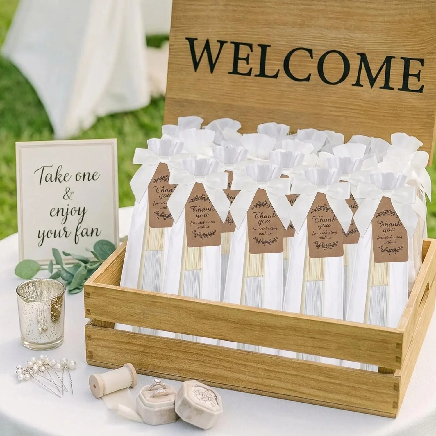 Gift for Her/Him 20 Piece Set Wedding Favors, Party Favor Gifts, Wedding Party Supply, Folding Handheld Fans with Thank You Tags & Netting Bags, Suitable for Weddings, Showers, Foldable Party Decorations, DIY Crafts, Photography Props