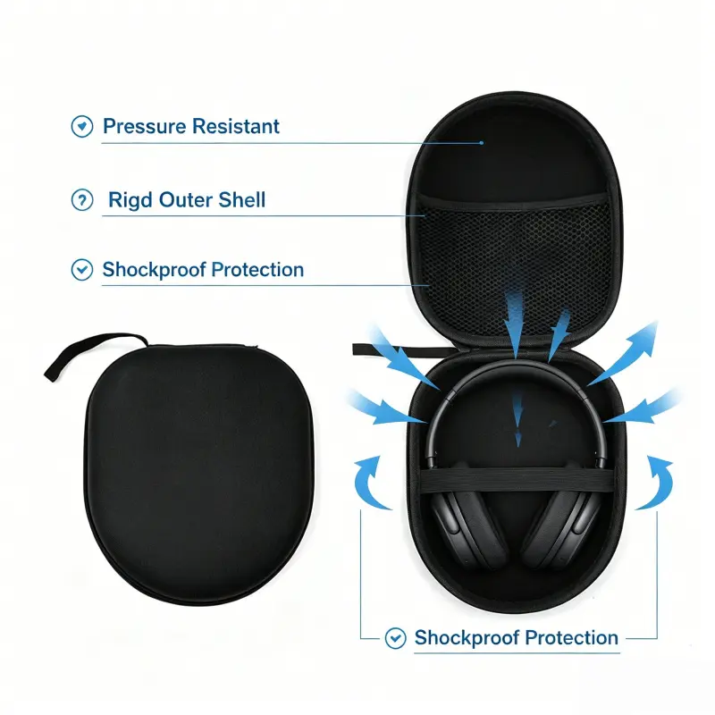 Portable Hard EVA Over Ear Headphone Protector Headset Cover, Waterproof Shock Resistant Zipper Headphones Storage Bag, Travel Organizer for Headset, USB Stick & Small Electronics