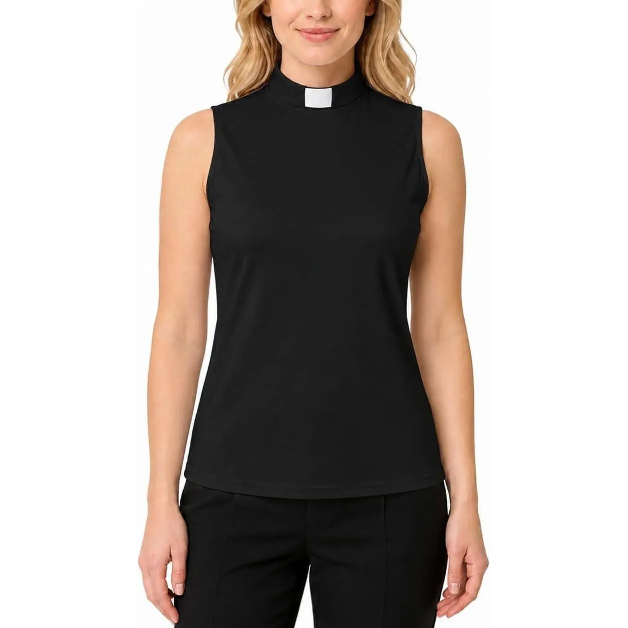 Women's Essential Traditional Warmer Sleeveless Tab Collar Clergy Shirt - Elegant Style Minister Outfit Tops
