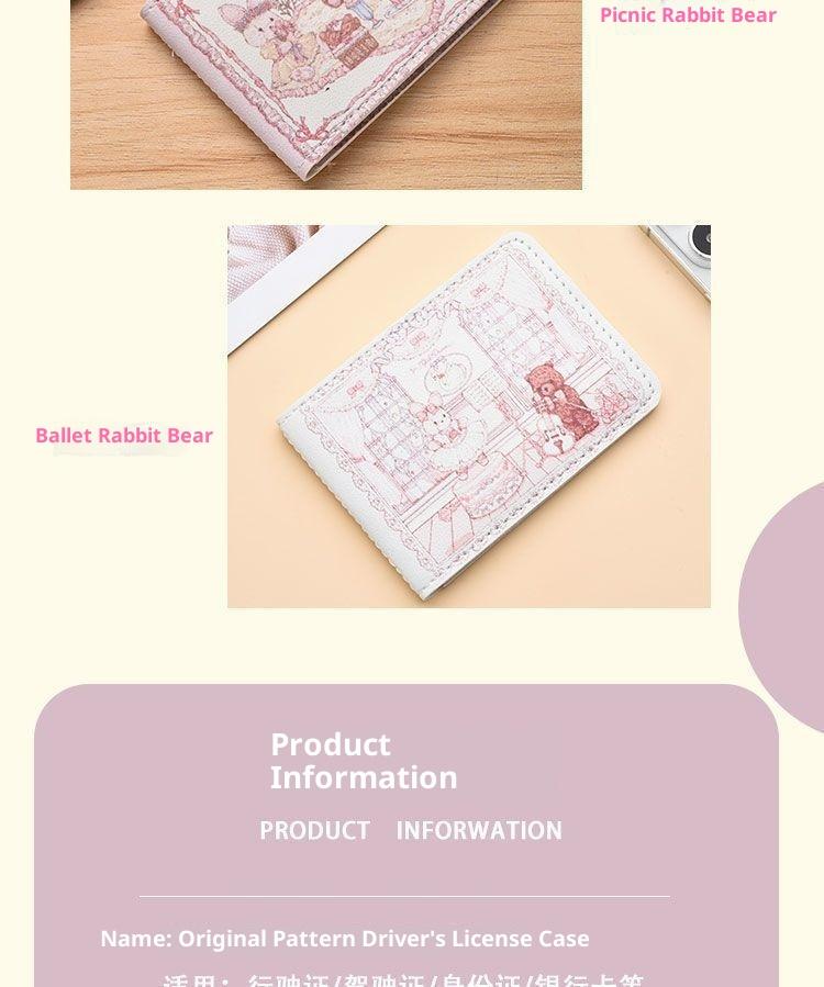 Cute Pink Bunny Bear Driver License Holder Cartoon Card Wallet Kawaii ID Card Case with Lace Design Car Document Organizer Credit Card Storage Cute Car Accessories Gift for Girls