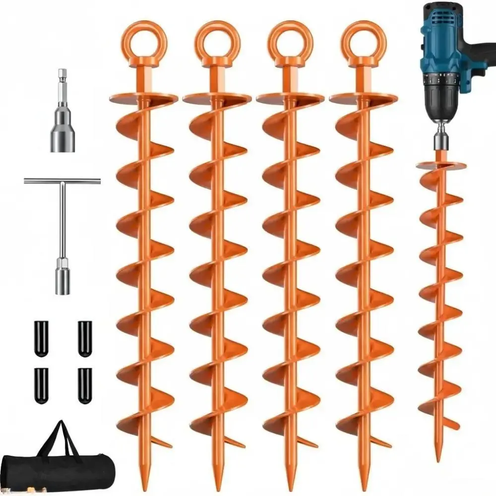 2026 New Heavy Duty Spiral Ground Anchor Screws, Trampoline & Swing Set Anchors with Nuts & Installation Tool, Windproof Securing Stakes for Tents Sheds Carports Mobile Homes