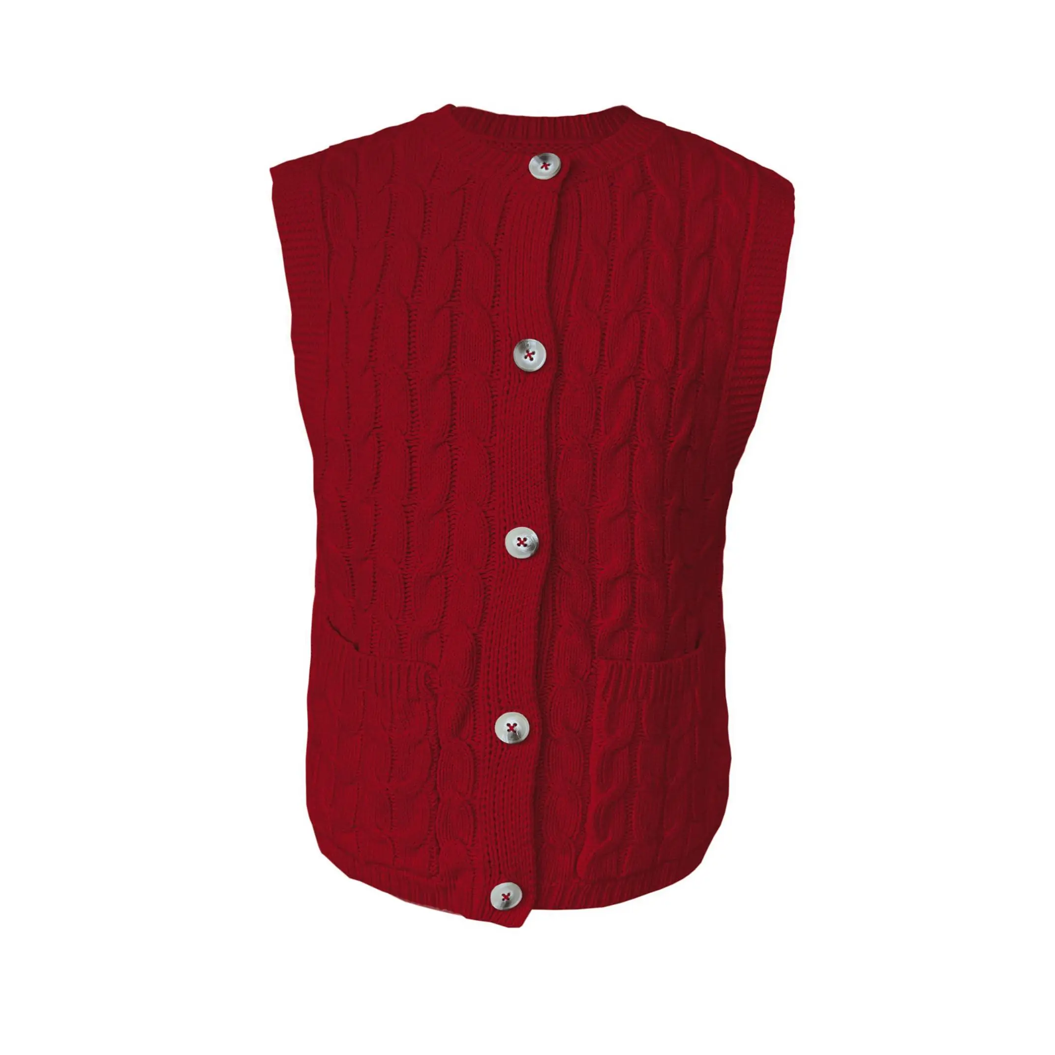 Girls' Cable Knit Sweater Vest - V-Neck Button Down Cardigan Vest, Kids Preppy Style Uniform Knitwear Tank Top with Pockets GSB
