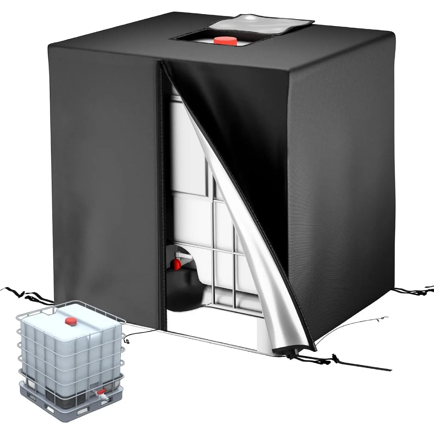 IBC Tote Cover 275 Gallon, 1000L Outdoor Water Tank Cover for IBC Container Heavy Duty 420D Waterproof Tank Cover with Zipper,Buckles, and Drawstring