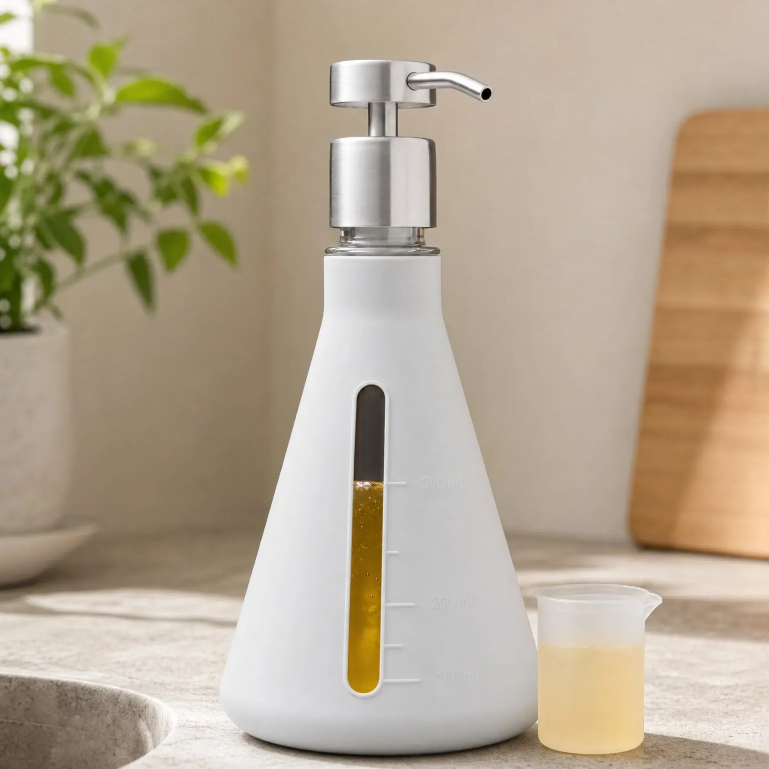 Erlenmeyer Glass Detergent Dispenser & Pump | Holds 40 Loads | Machine Washable 375 mL Glass for Liquid Laundry DetergentGift