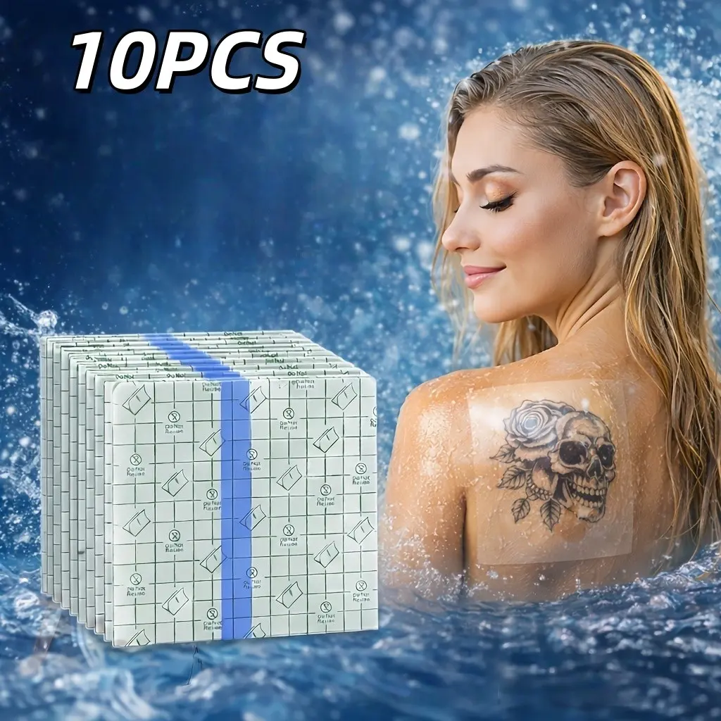 10pcs  Waterproof Clear PU Film, Breathable Elastic Self-Adhesive Protective Tape, Tattoo Cover Wrap, Transparent Bandage for Sports & Daily Use