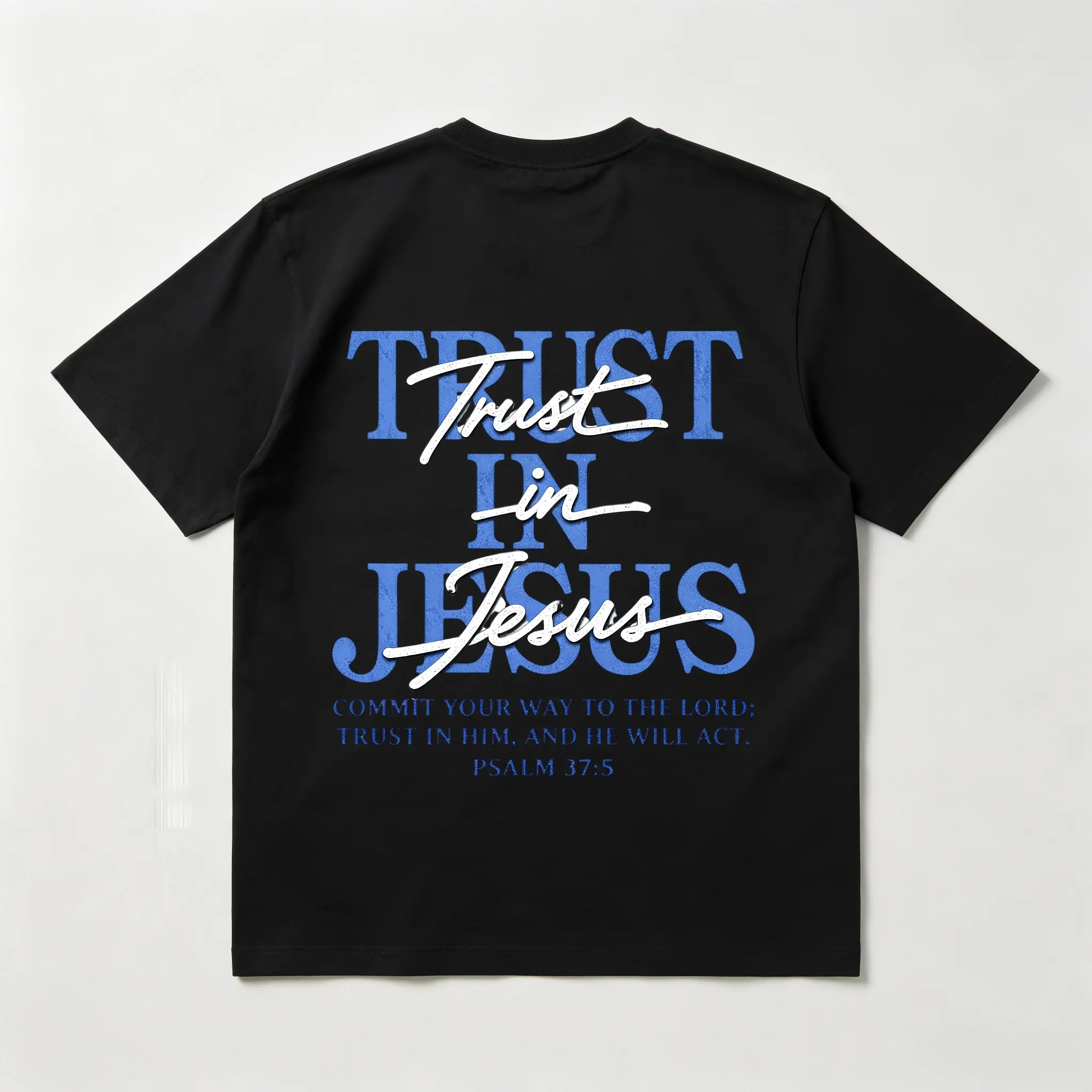 Christian Washed Oversized Tee, "Trust in Jesus" Psalm 37:5 Bible Verse Design, Faith-Based Gift for Men & Women