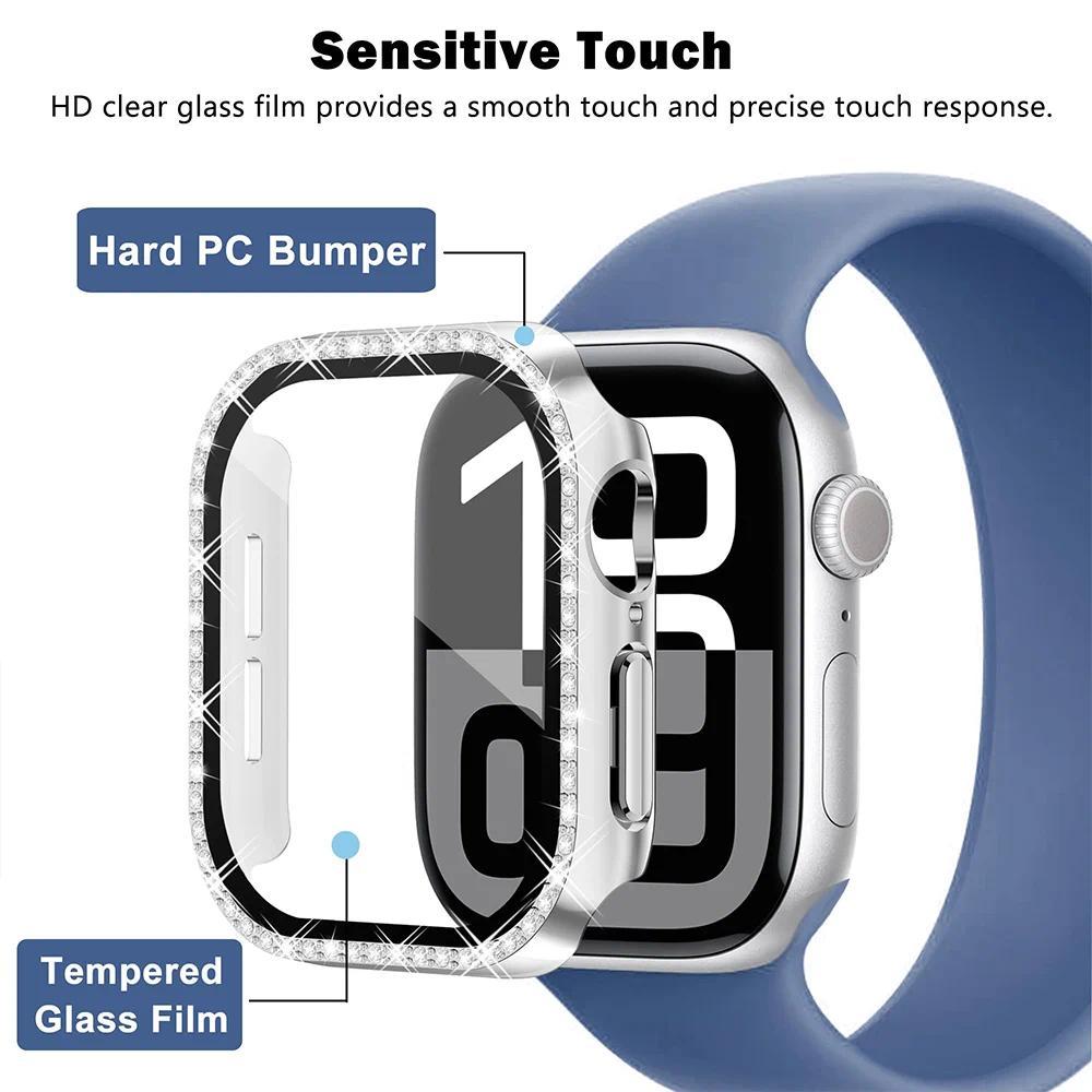 Diamond Case For Apple watch series 10 9 8 7 6 5 4 se 46mm 42mm 44mm-40-41-45mm Glass+Bling Bumper Screen Protector Accessories