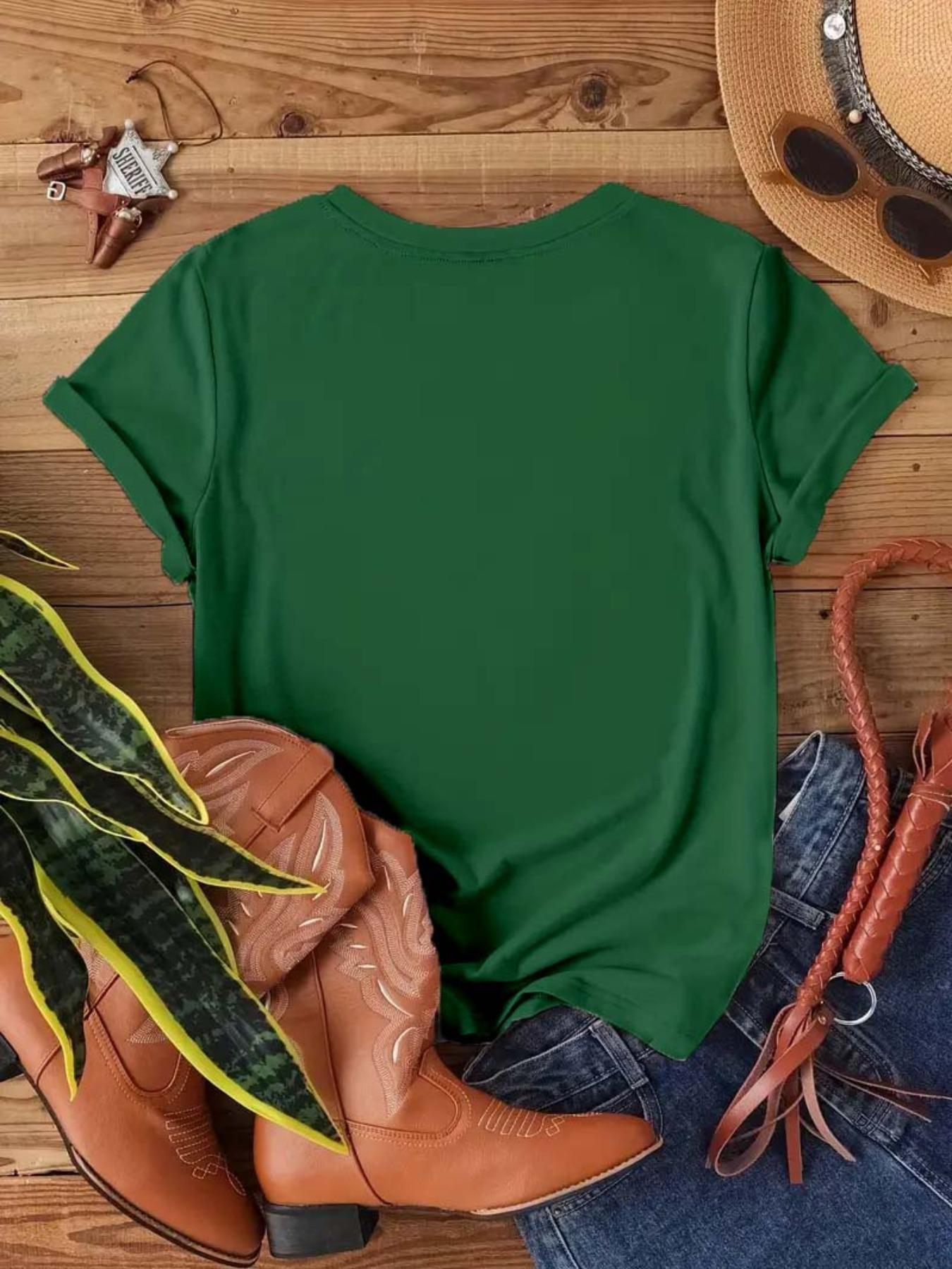 【Plus Size】 Letter Print Round Neck Tee, Casual Short Sleeve Crew Neck Printed T-Shirt for Daily Outdoor Wear, Women Clothing for All Seasons