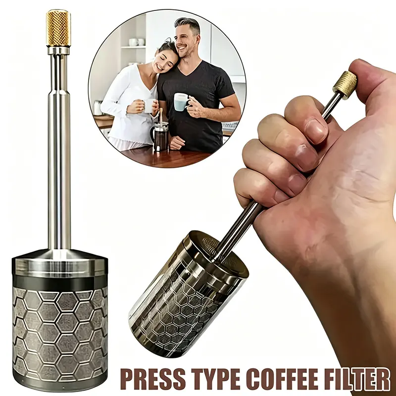 1pc Stainless Steel Manual Coffee & Tea Filter - Compact, Space-Saving, Durable Grounds Filter for French Press, Pour-Over Brewing, Easy Cleanup for Fresh Brews, Stainless Steel Coffee-Making Tools, Manual Coffee Filter