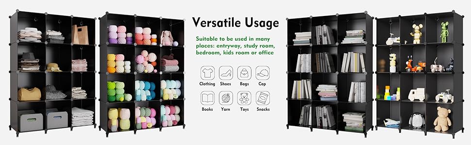 6-Cube Storage Organizer, Closet Organizer Storage Cabinet Shelf Bookcase Bookshelf with Metal Hammer, Storage Cubes Organizer Cabinet for Kids, Closet, Bedroom, Bathroom(11.8x11.8x11.8 inch)Black