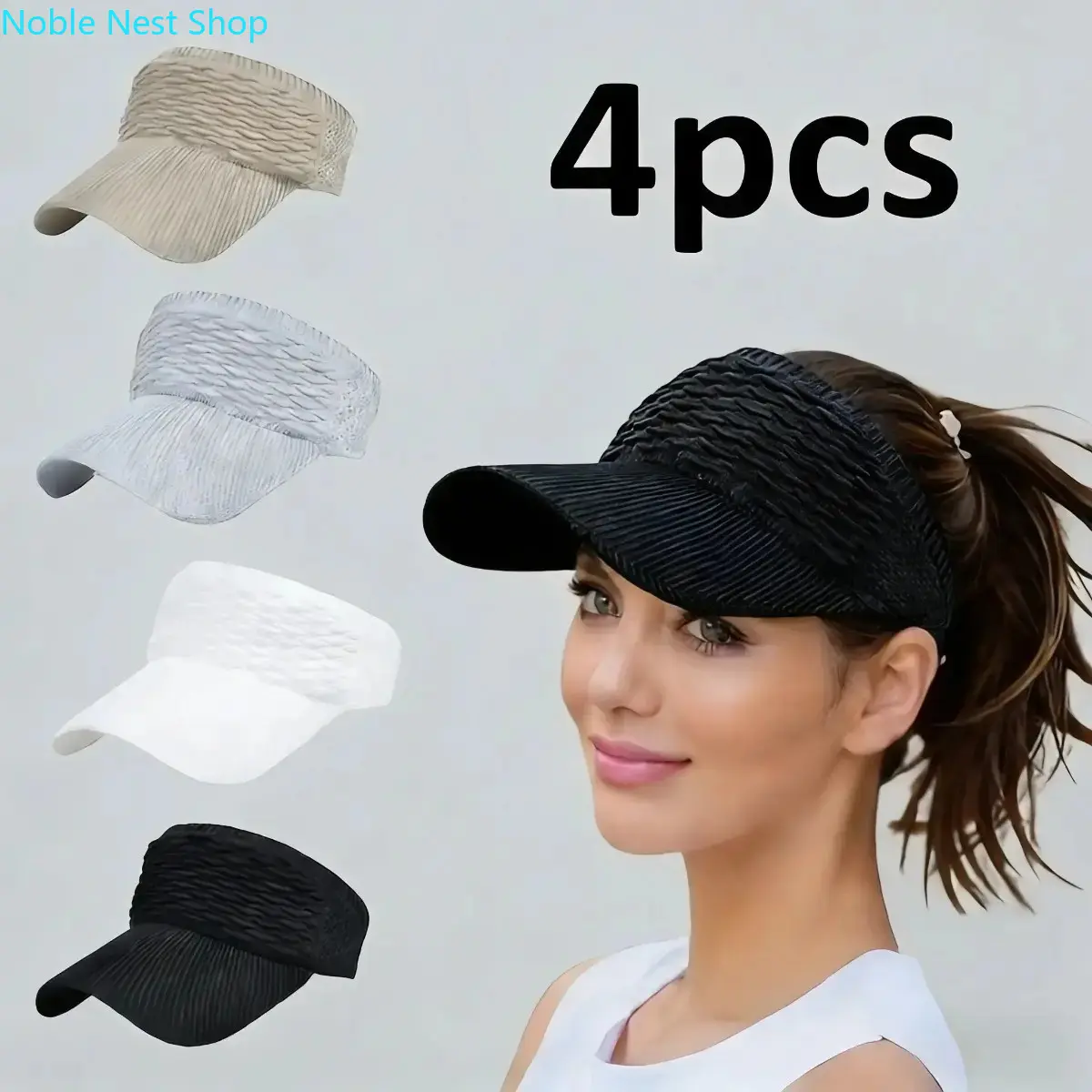 Women's 4-Pack Sporty Mesh Sun Visors with Adjustable Strap, Lightweight Open Top Headwear for Golf, Tennis & Outdoor Activities, Breathable, Curved Brim