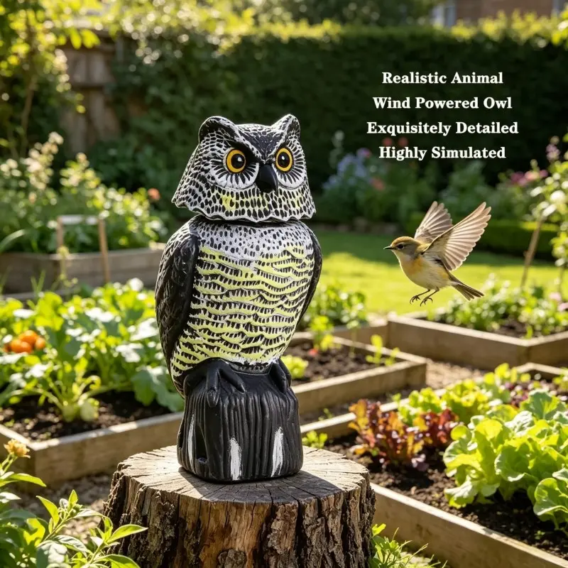 Realistic Simulated Rotating Owl Decoy Garden Bird Repeller, Exquisitely Detailed, Wind Powered, Deter Pigeons, Birds and Insects, Waterproof and Weather-Resistant, Easy Installation, Long-Lasting Protection