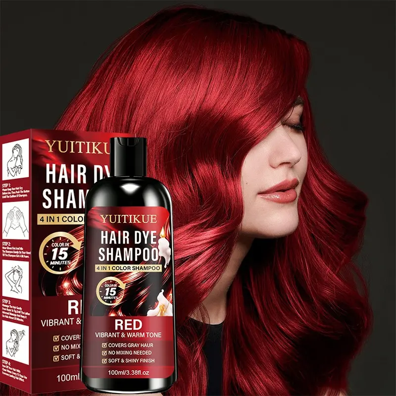 Yuitikue Four-In-One Warm Bright Hair Dye Shampoo 100ML, Quick Hair Coverage, Covers Grey Hair, No Mixing, Fade-Resistant, Nourishing, Self-Care