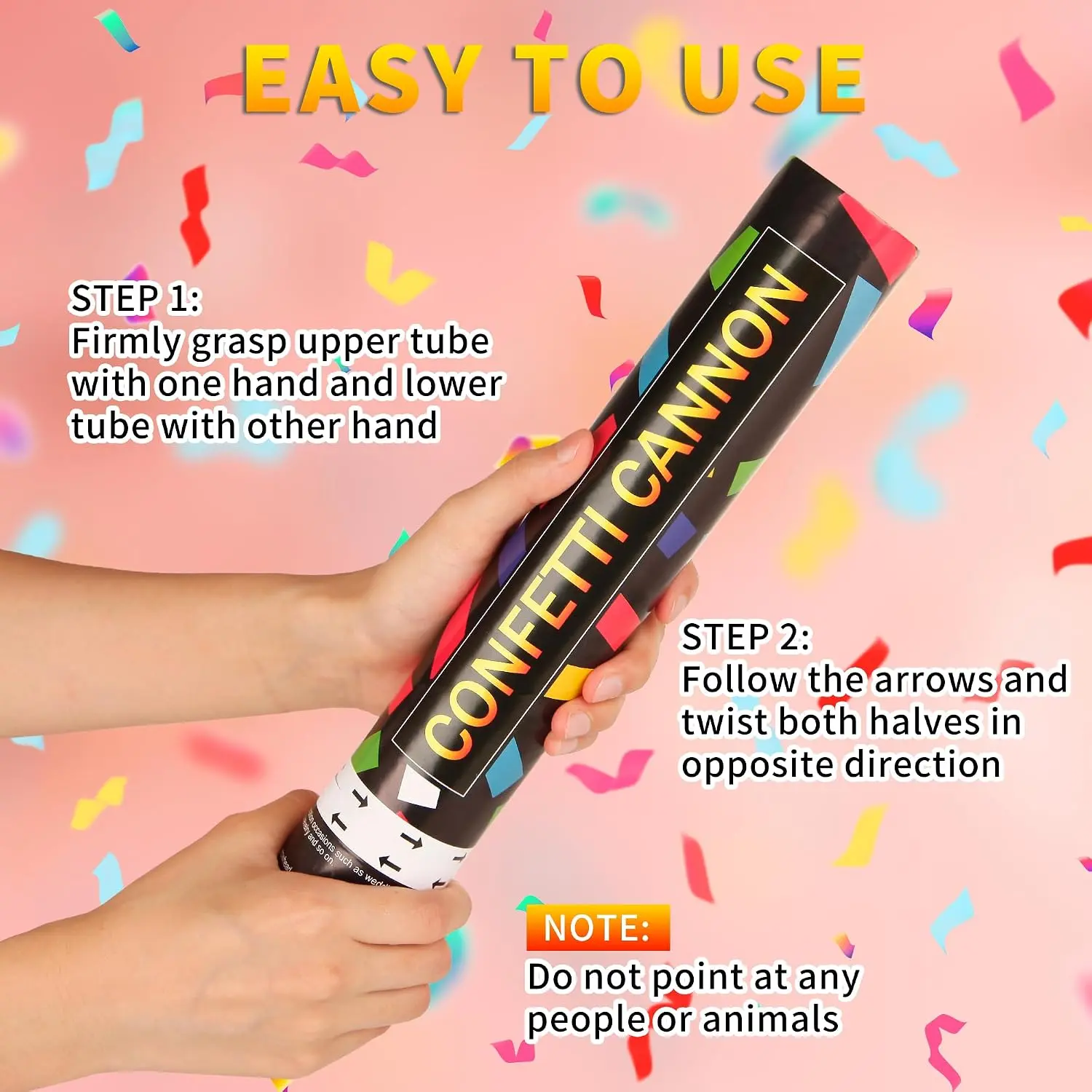 6 Biodegradable 12-Inch Confetti Cannons, Multicolor Paper Confetti, 16-Foot Launch, for Celebrations and Events