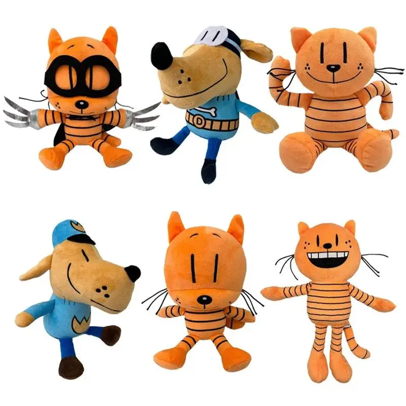 25cm Cute Dog Man Soft Toy, Cartoon Stuffed Doll with Petey the Cat & Puppy Chief Figures, Stress Relief Classic Novelty Toy for Birthday Gifts