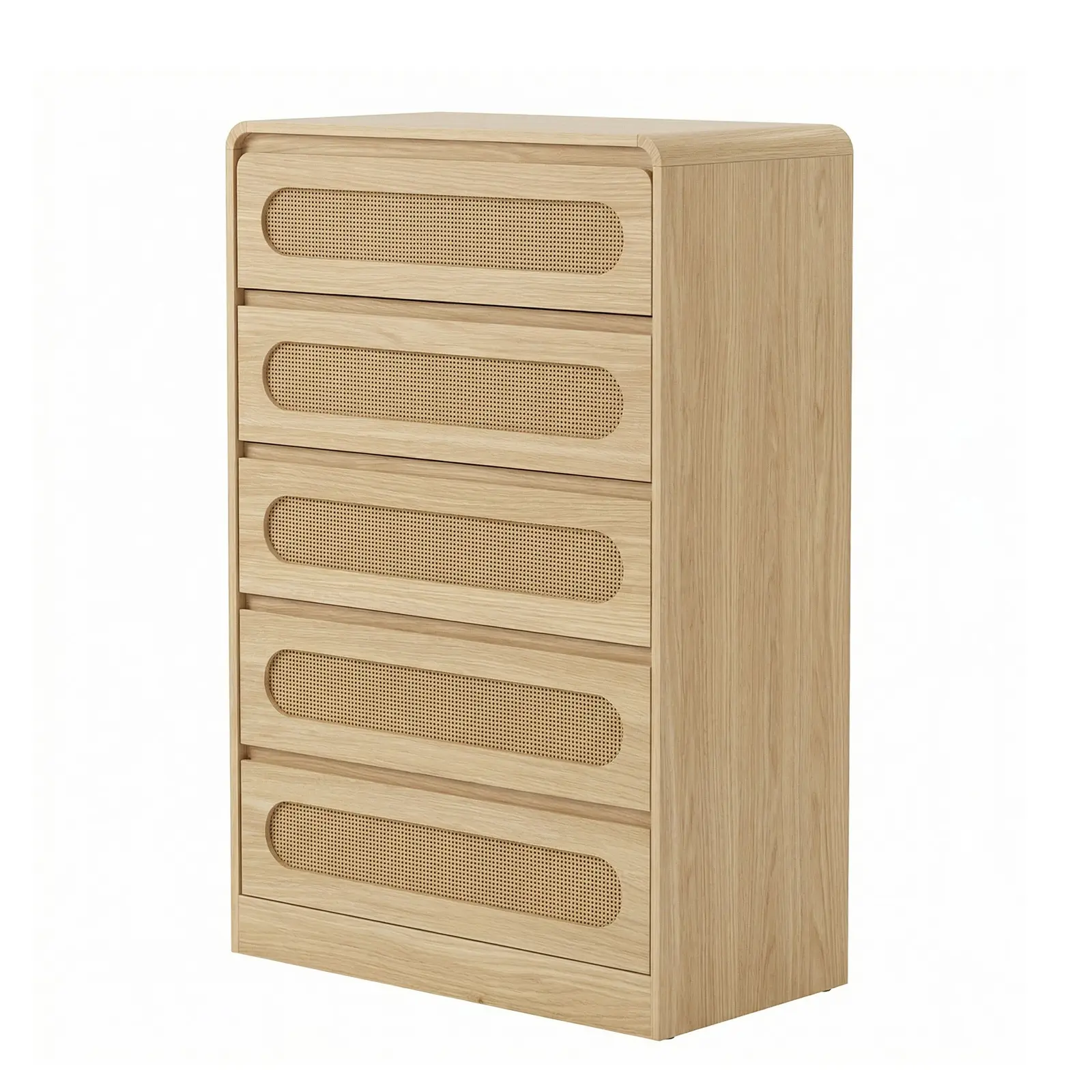 Mid Century 5-Drawer Bedroom Dresser - Tall Wooden Chest with Curved Profile - Vertical Storage Cabinet