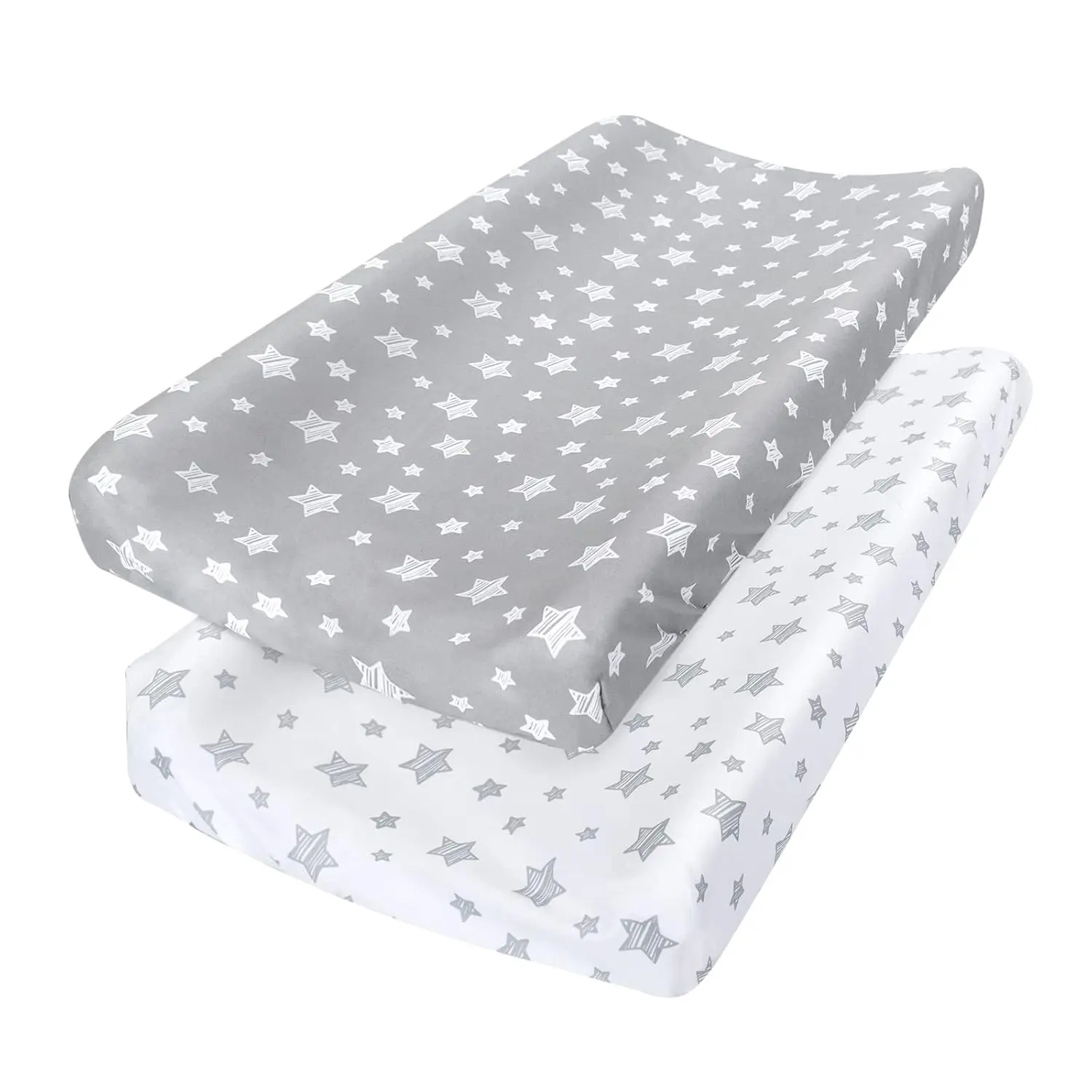 Changing Pad Cover  Boys Girls 2 Pack, Lovely Print Soft Unisex Diaper Change Table Sheets,  32"x16" Contoured Pad, Comfy Cozy 2-Pack Cradle Sheets, Grey & White