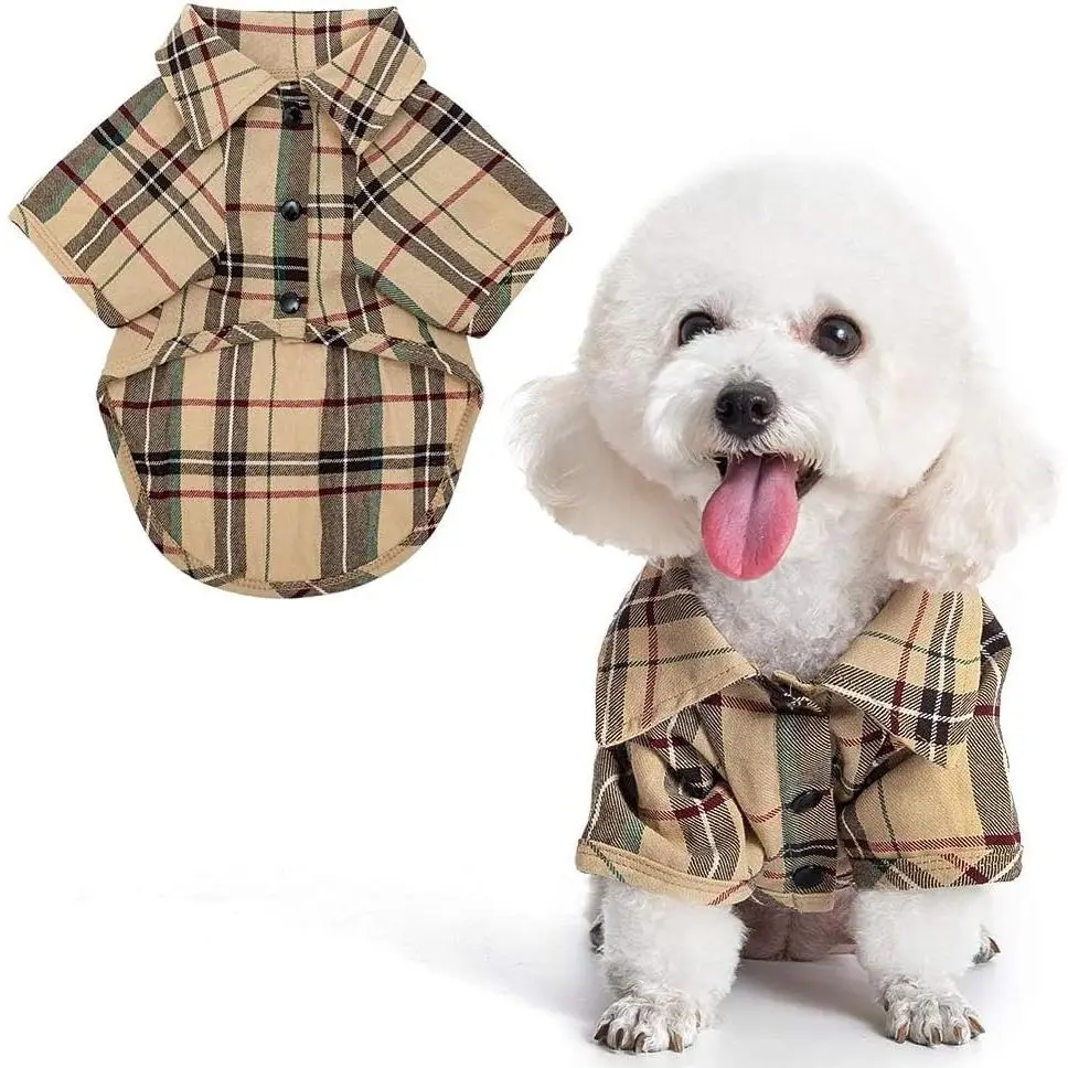 Plaid Dog Shirt, Cute Puppy Cat Polo T-Shirt, Soft Pet Clothes Boy Girl Outfit for Small Medium Dogs, Costume S