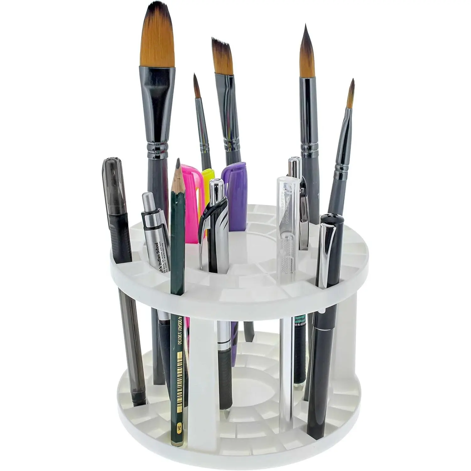 Plastic Artist Round 50 Hole Paint Brush Holder and Organizer - Rack Holds Paintbrushes, Makeup Cosmetic Brushes, Pencils, Pens, Markers, Art Tools, Desk Stand - Students, Teachers
