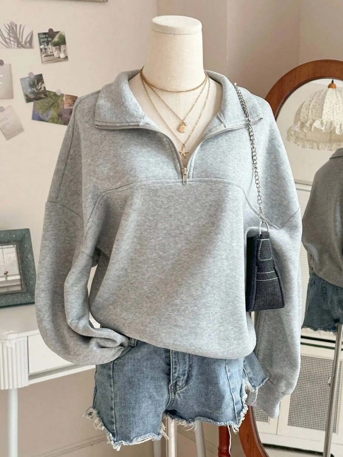 Women's Fashion Casual Loose Fit Oversized Baggy Zipper Half High Neck Long Sleeves Pullover Sweatshirts, Camo Streetwear, Camouflage Full Camo Print and Solid Color Comfortable Versatile Ladies Top