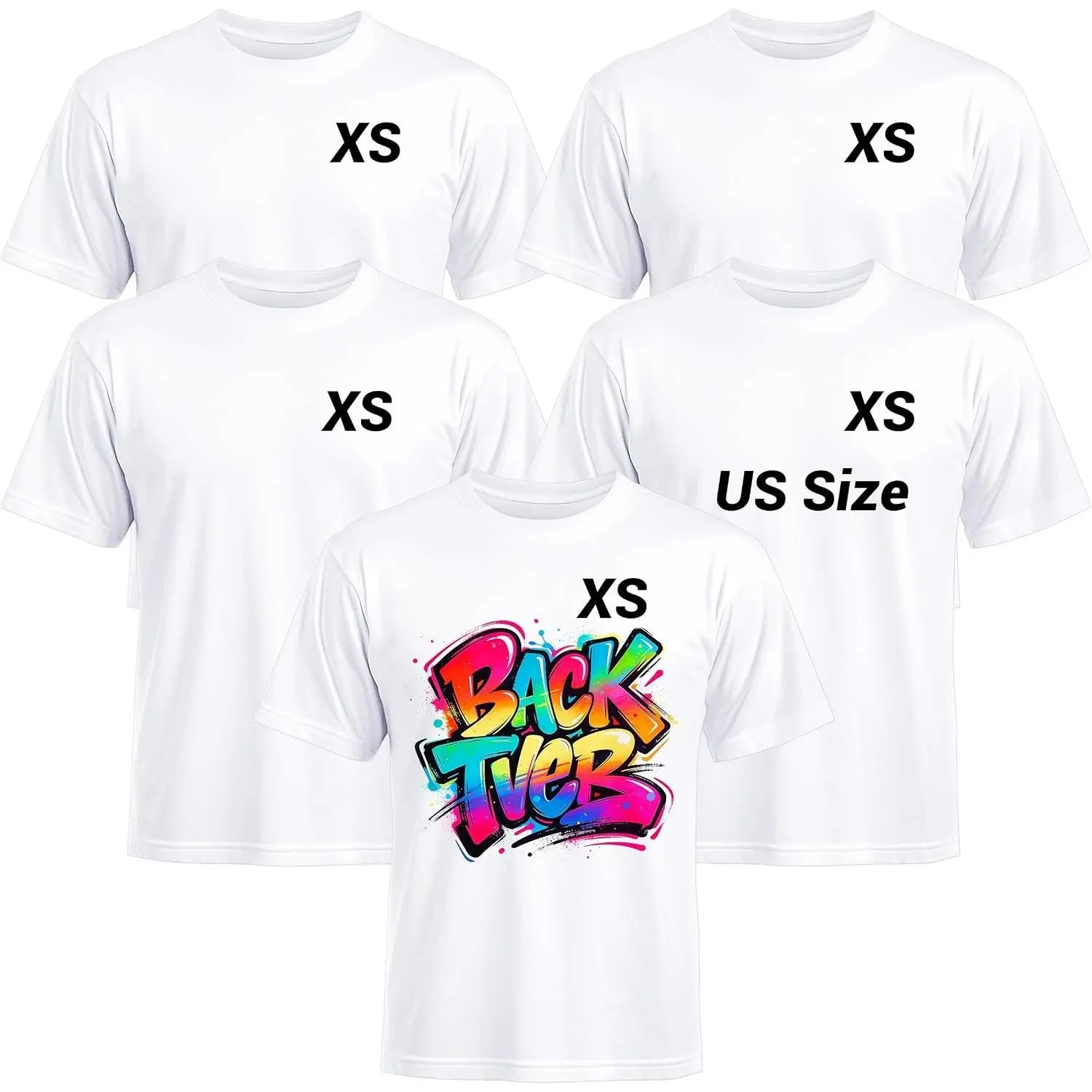 Unisex 5-Pack Sublimation Blank White Polyester Crew Neck Short Sleeve Casual Tops, Bulk Wholesale for Halloween Heat Transfer DIY, Sequin Fabric Compatible Men's T-Shirts