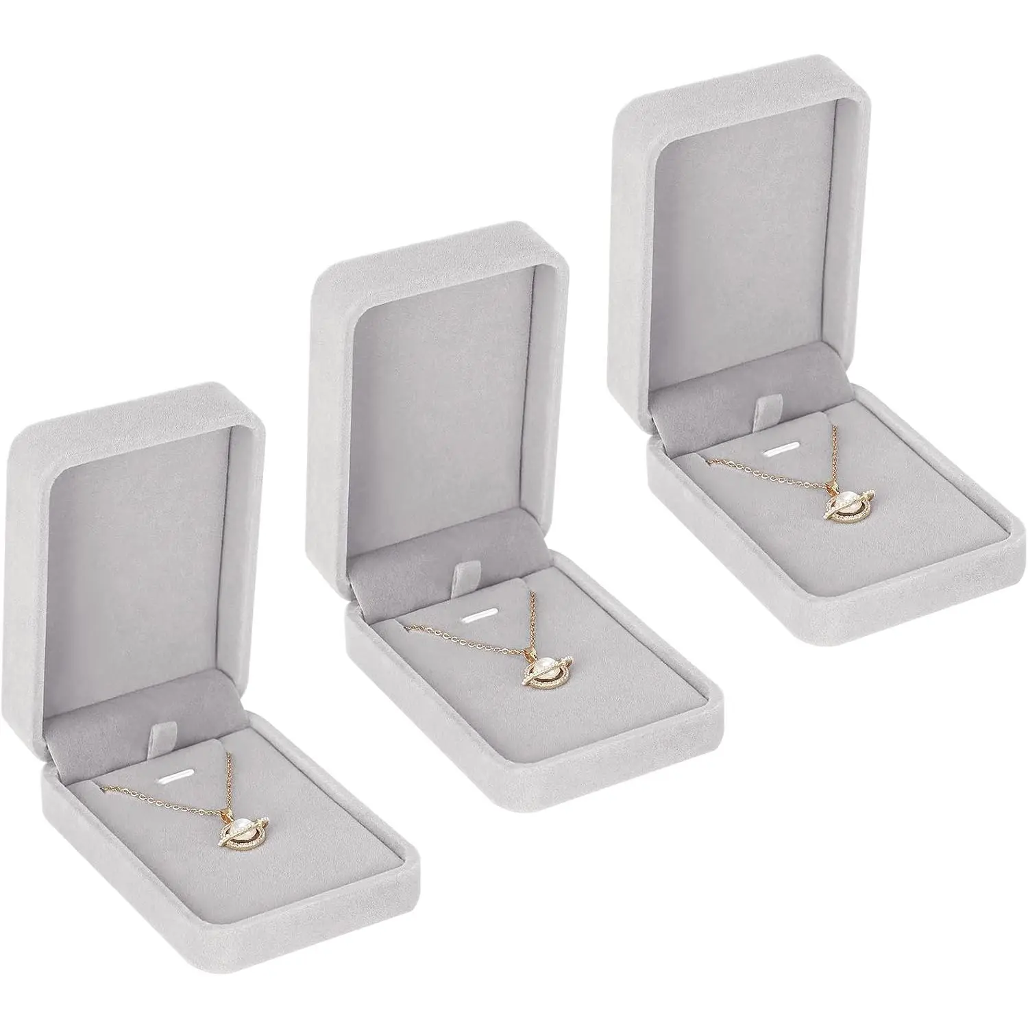 3 count  Pendant Necklace  Boxes Set, Classic  Packaging Storage Case, Jewellry Display Box for Wedding, Engagement, Proposal, Birthday and Anniversary (Grey 3 count)