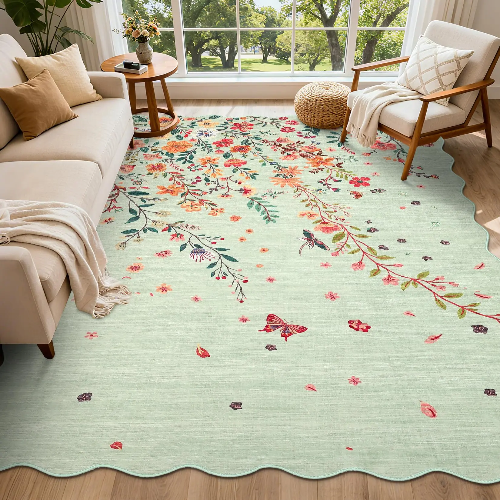 Garvee Nature Bedroom Modern Home Decor Green Area Rug 8x10 Thin Low Pile Washable Carpet