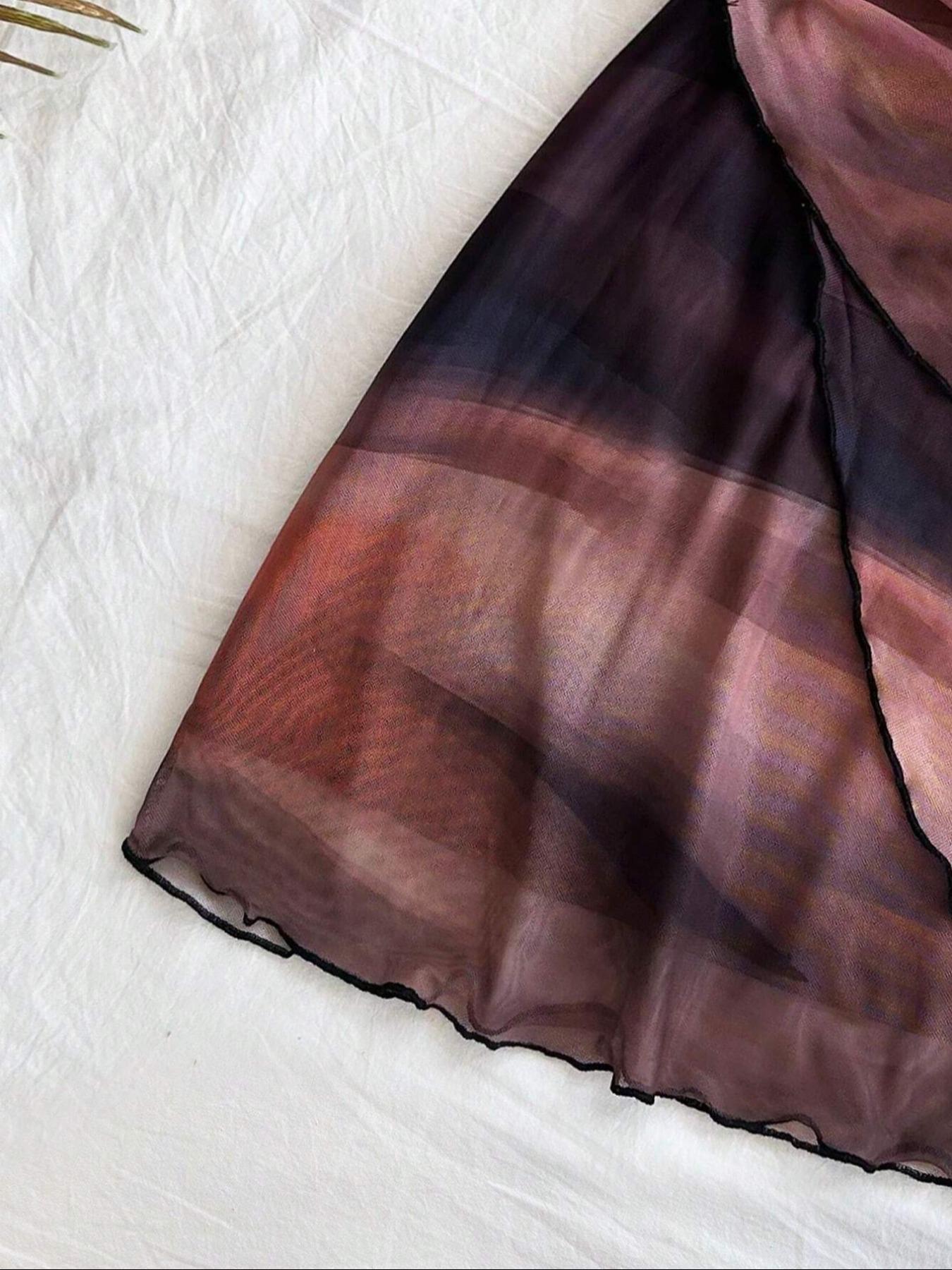 Women's Colorblock Print Tie Back Fashion Draped Dress, Chic Casual Halter Sleeveless Dress for Summer, Ladies Clothes for Beach Holiday Vacation