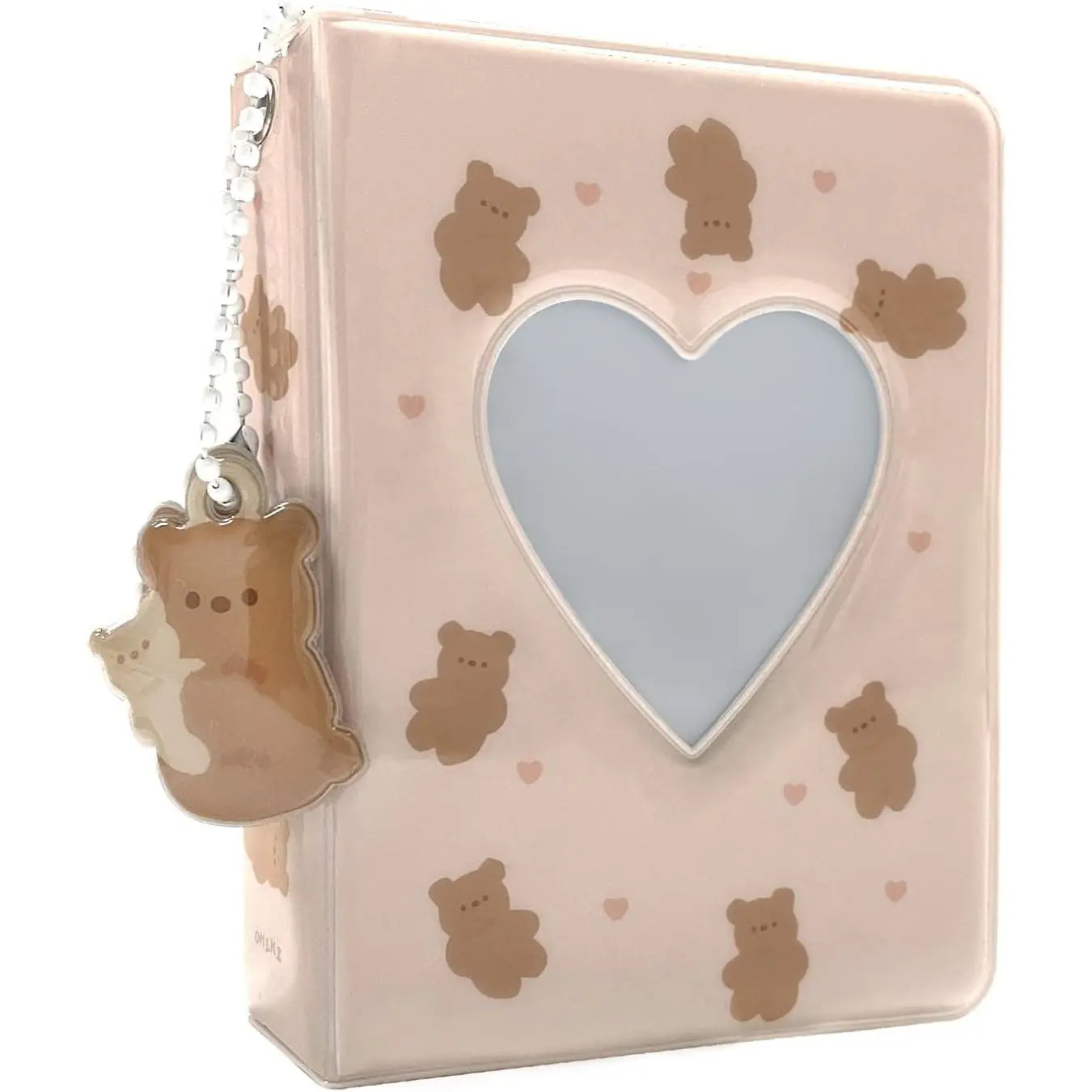Plastic 3-Inch Mini Photo Album - Heart Hollow Card Binder with Pendant, 40-Pocket Photo Card Holder (Beige)