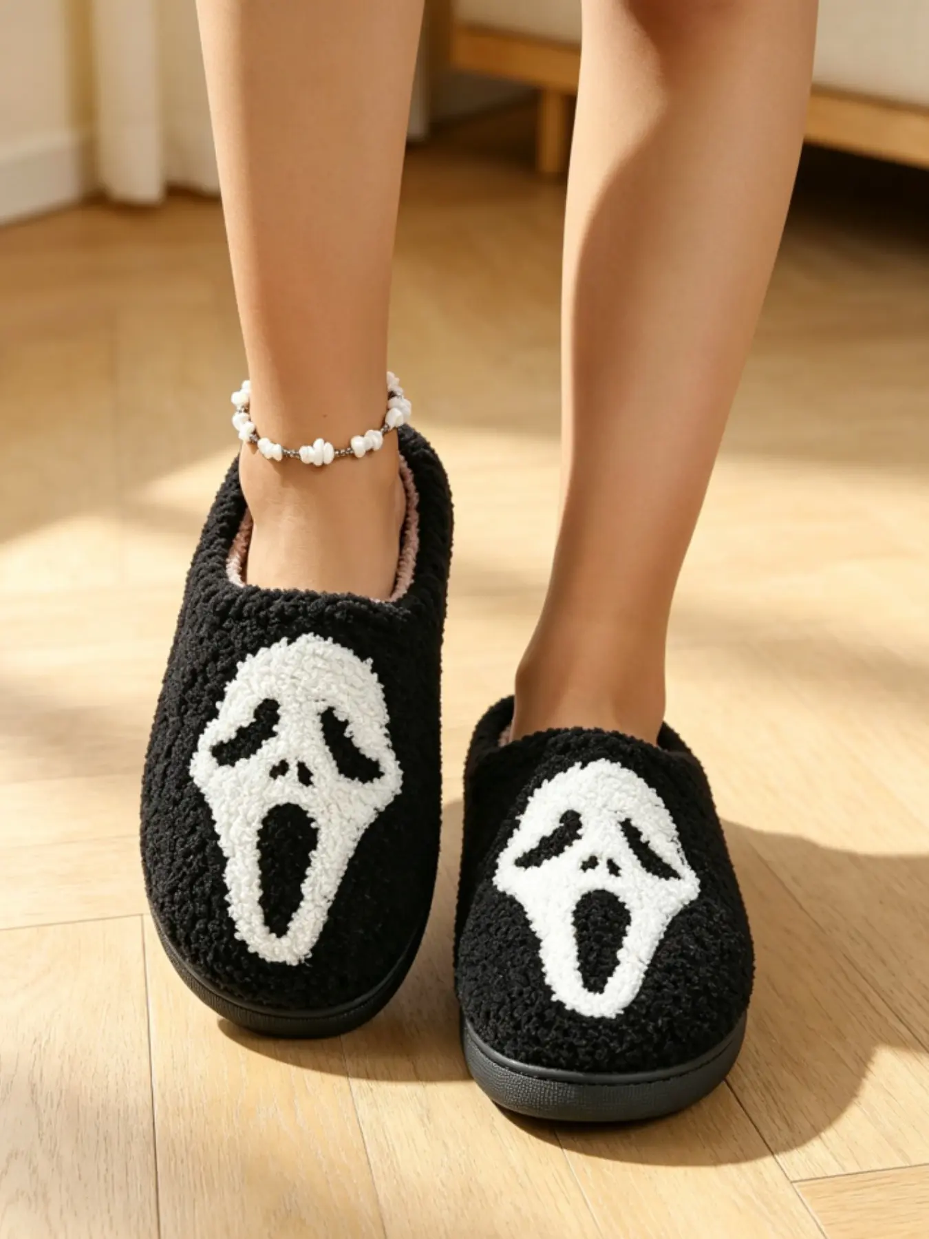 Women's Halloween Theme Slippers, Soft Plush Thick Sole, Silent Anti-Slip, Comfortable Indoor Footwear, Home Slippers, All Seasons, Modern Style