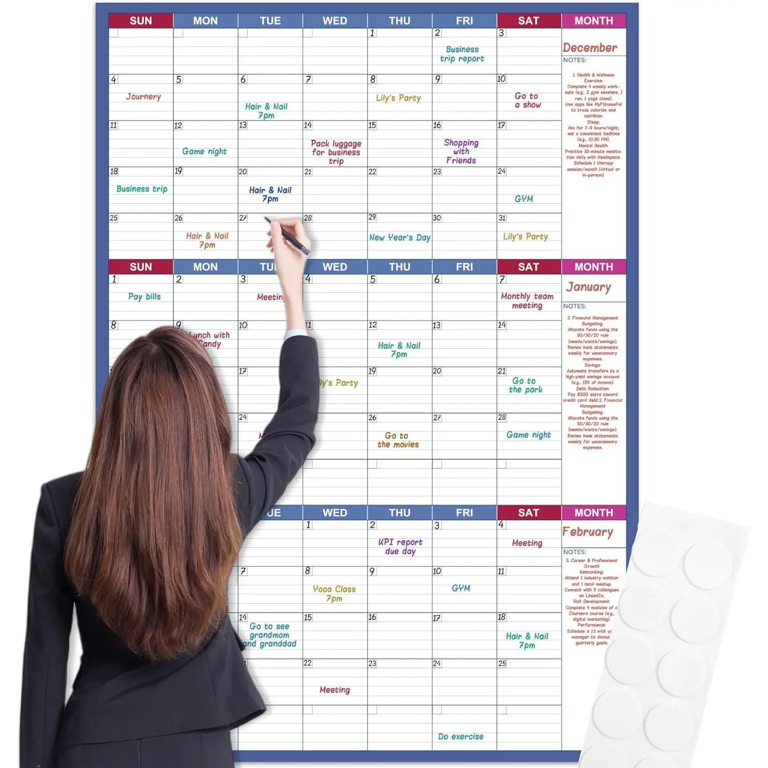 Dry Erase Calendar for Office, Classroom & Gym Undated, 3 Month, Erasable Large Wall Calendar,  Blank Yearly Planner, Big Dry Erase Board - Blue 28 x 40 inch